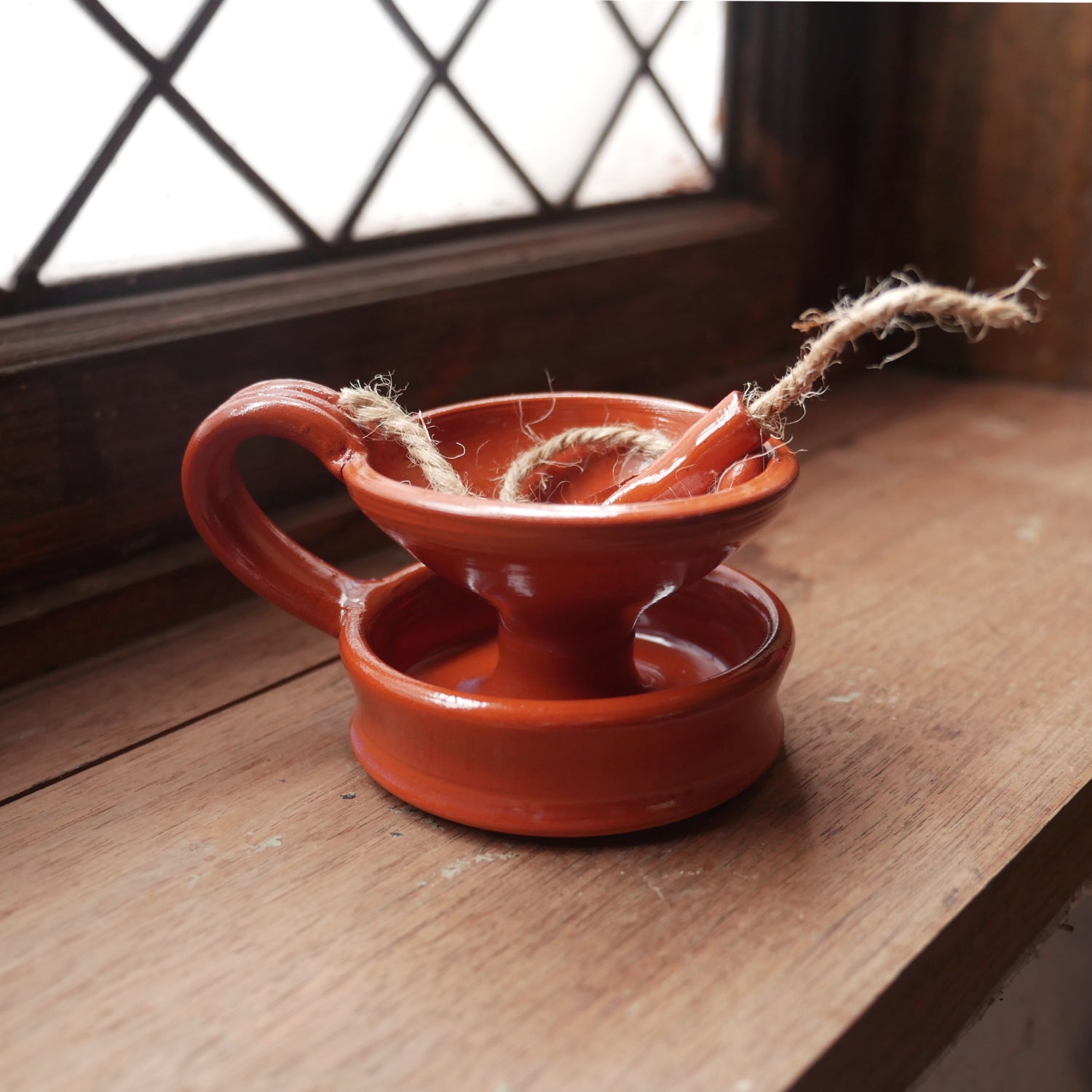 Vintage Redware Grease Lamp - Classic Oil Lantern for Home Decor, Camping & Emergency Lighting - Rustic Farmhouse Style Candle Holder for Outdoor Adventures & Power Outages