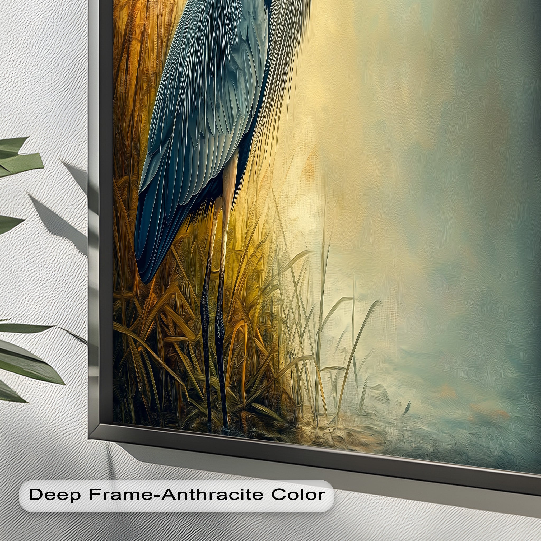 Blue Heron with Fish Oil Painting - Handmade Wildlife Artwork for Home & Office Decor | Perfect for Living Room, Bedroom, or Office Wall Art