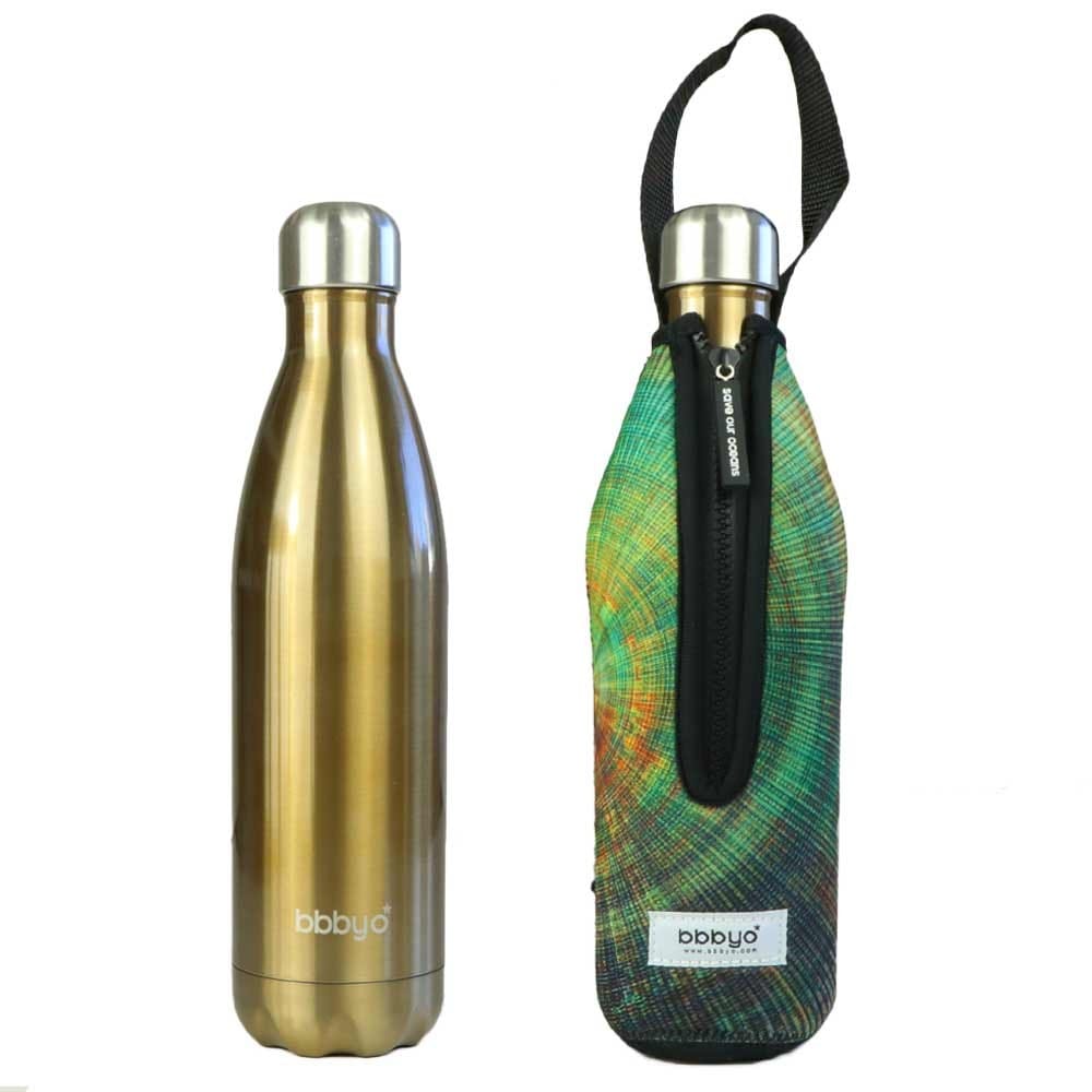 BBBYO 750ml Stainless Steel Water Bottle with Leak-Proof Cover & Gold Spiral Design - Perfect for Gym, Hiking, Travel & Everyday Use