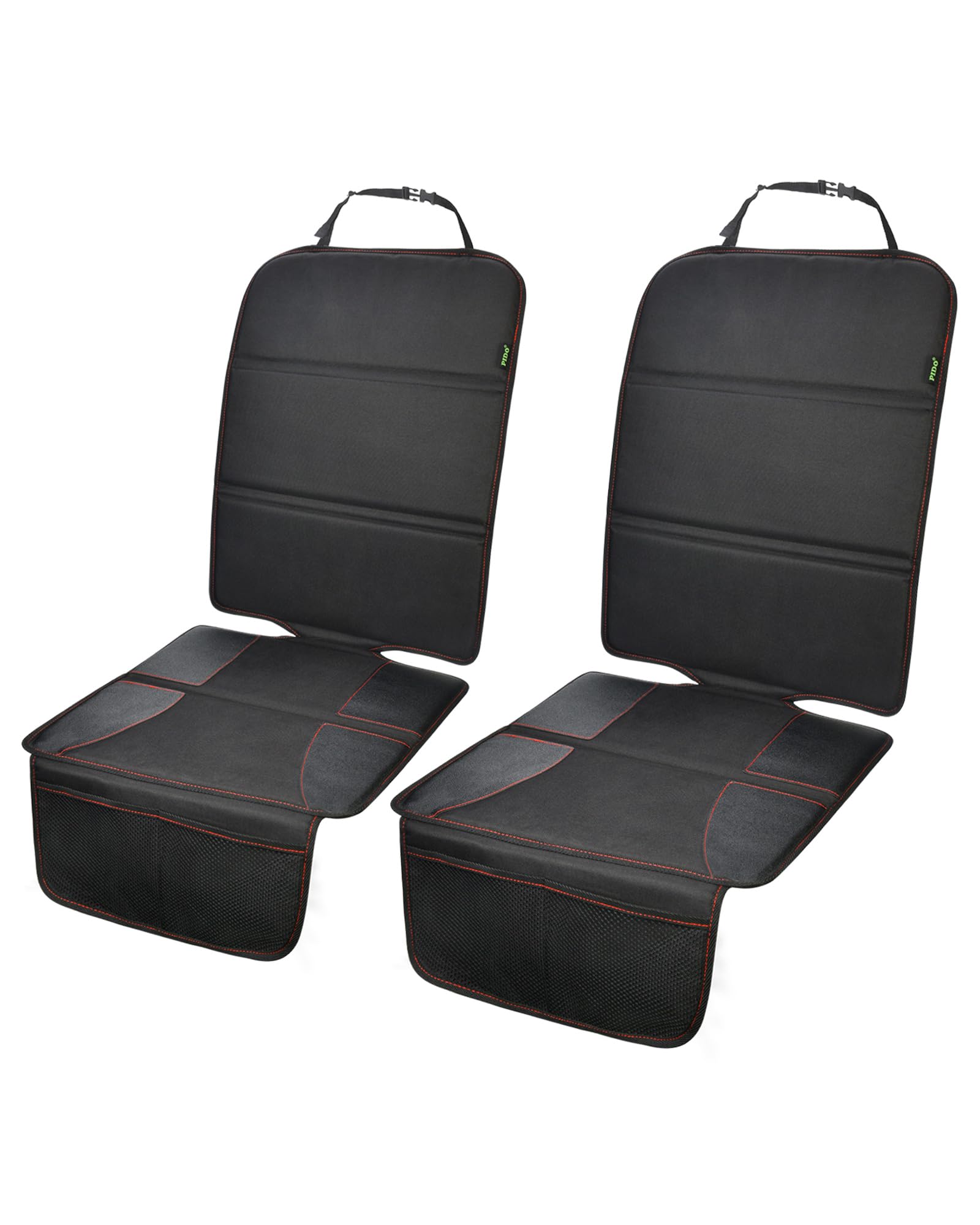 PIDO 2 Pack Waterproof Car Seat Protector for Child Safety Seat - Non-Slip Backing & Thick Padding - Black with Red Stitching - Perfect for Baby Car Seats, Strollers & Travel Accessories