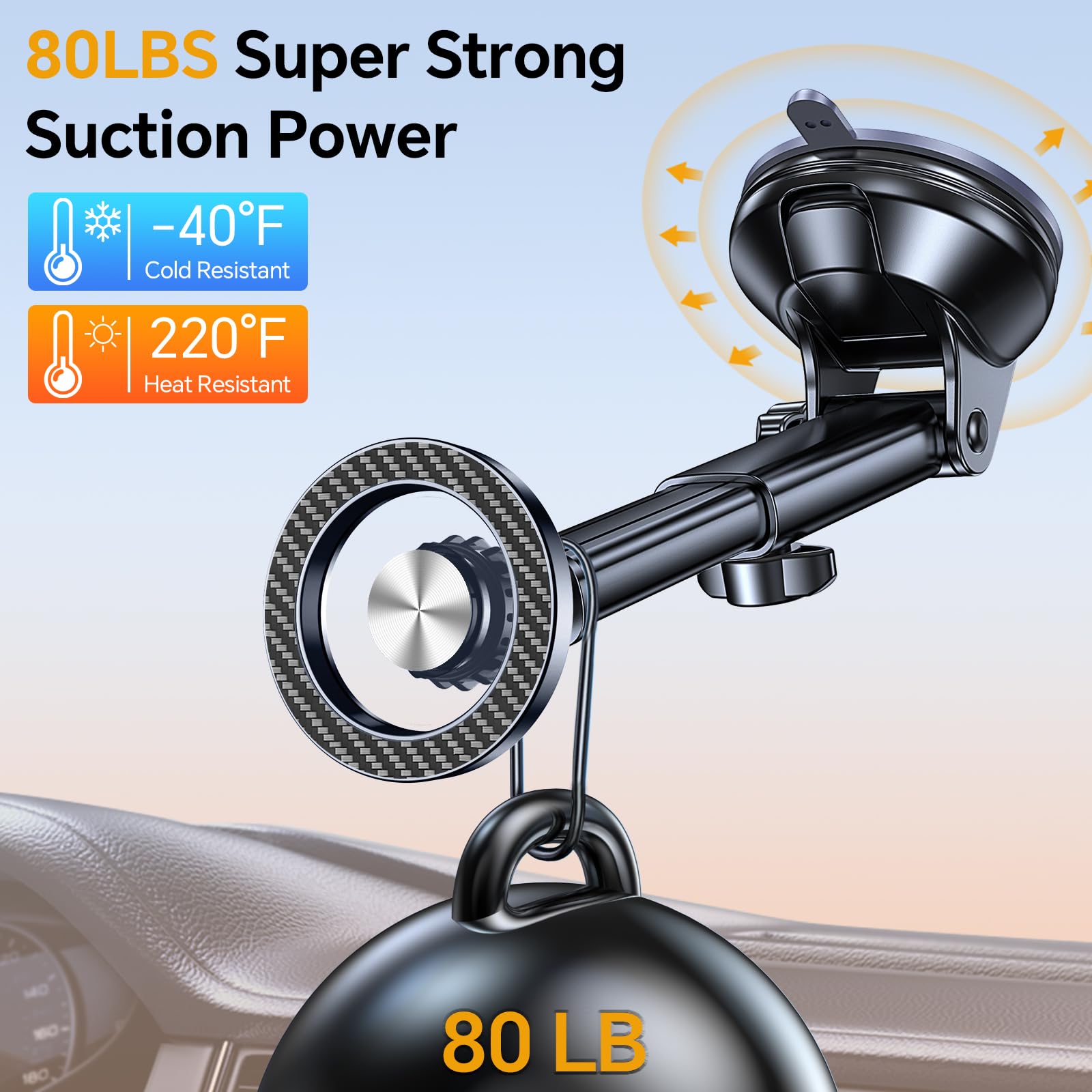 Magnetic Car Phone Holder Mount for iPhone 16 Pro Max/15/14/13/12 Plus - Universal Windshield, Vent & Dashboard Mount with Strong Suction - Perfect for Driving, Commuting & Road Trips