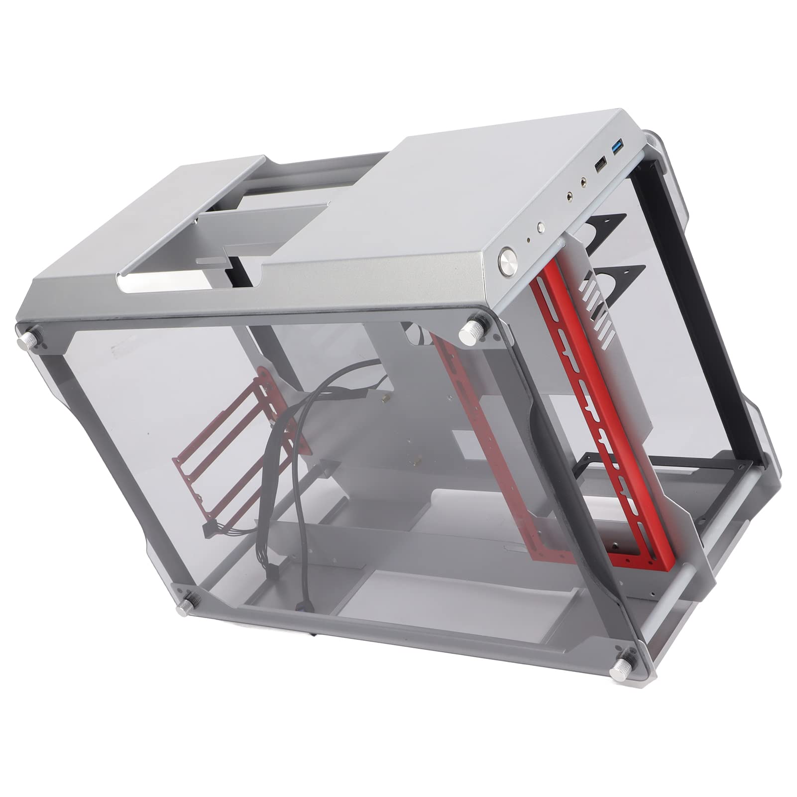 Mini ITX Computer Case - Durable & Easy Open Design with Efficient Heat Dissipation | Stable Temperature Semi-Open Desktop PC Case (Silver) | Perfect for Home Office, Gaming & Compact Workstations