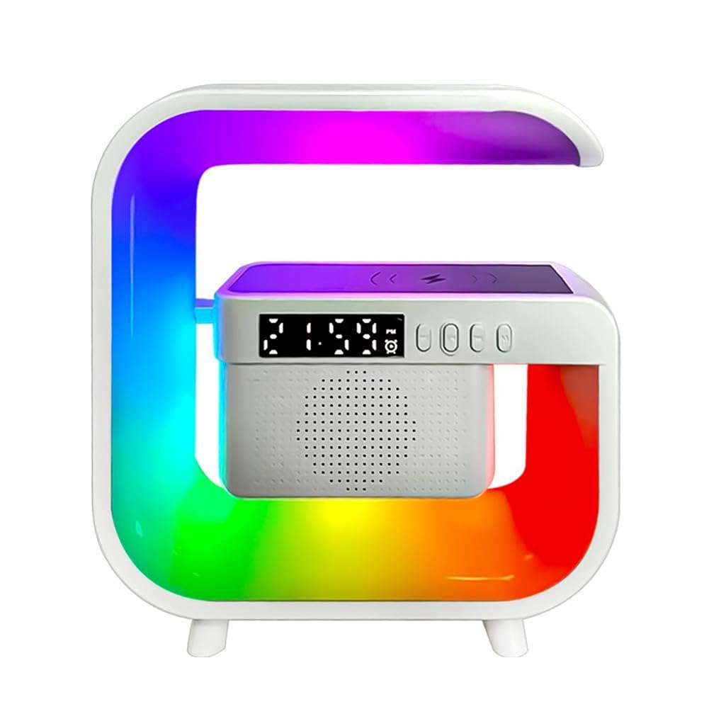 iFutniew Wireless Charger Stand with Bluetooth 5.0 Speaker, FM Radio, TF Card Slot, RGB Night Light - Fast Charging Station for iPhone & Android Smartphones - Perfect for Bedroom, Office & Travel