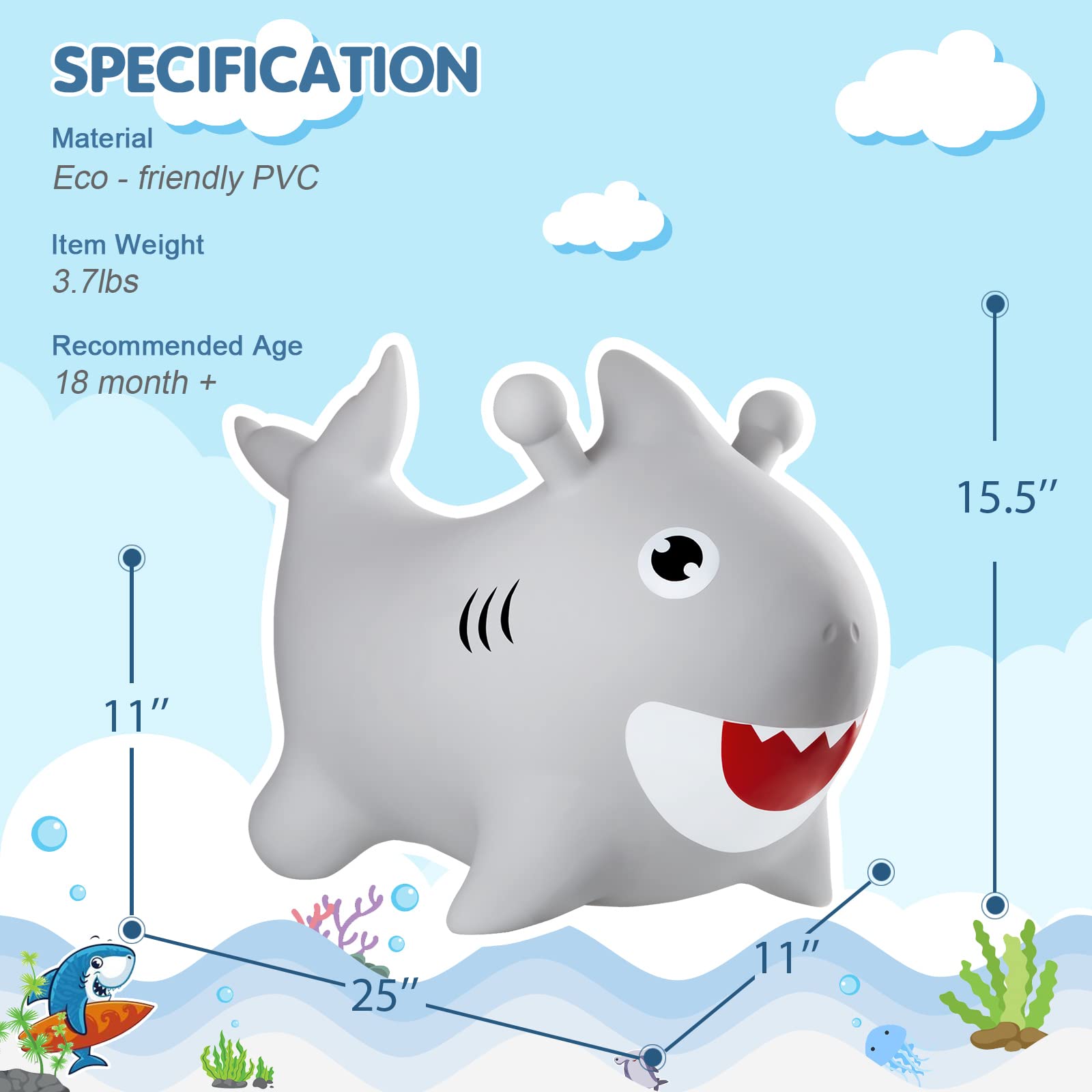 **Inflatable Shark Hopper Ball - Bouncy Ride-On Toy for Toddlers Ages 2-4, Indoor & Outdoor Play, Fun Birthday Gift for Boys & Girls - Perfect for Backyard Fun, Playroom Decor, and Kids' Parties**
