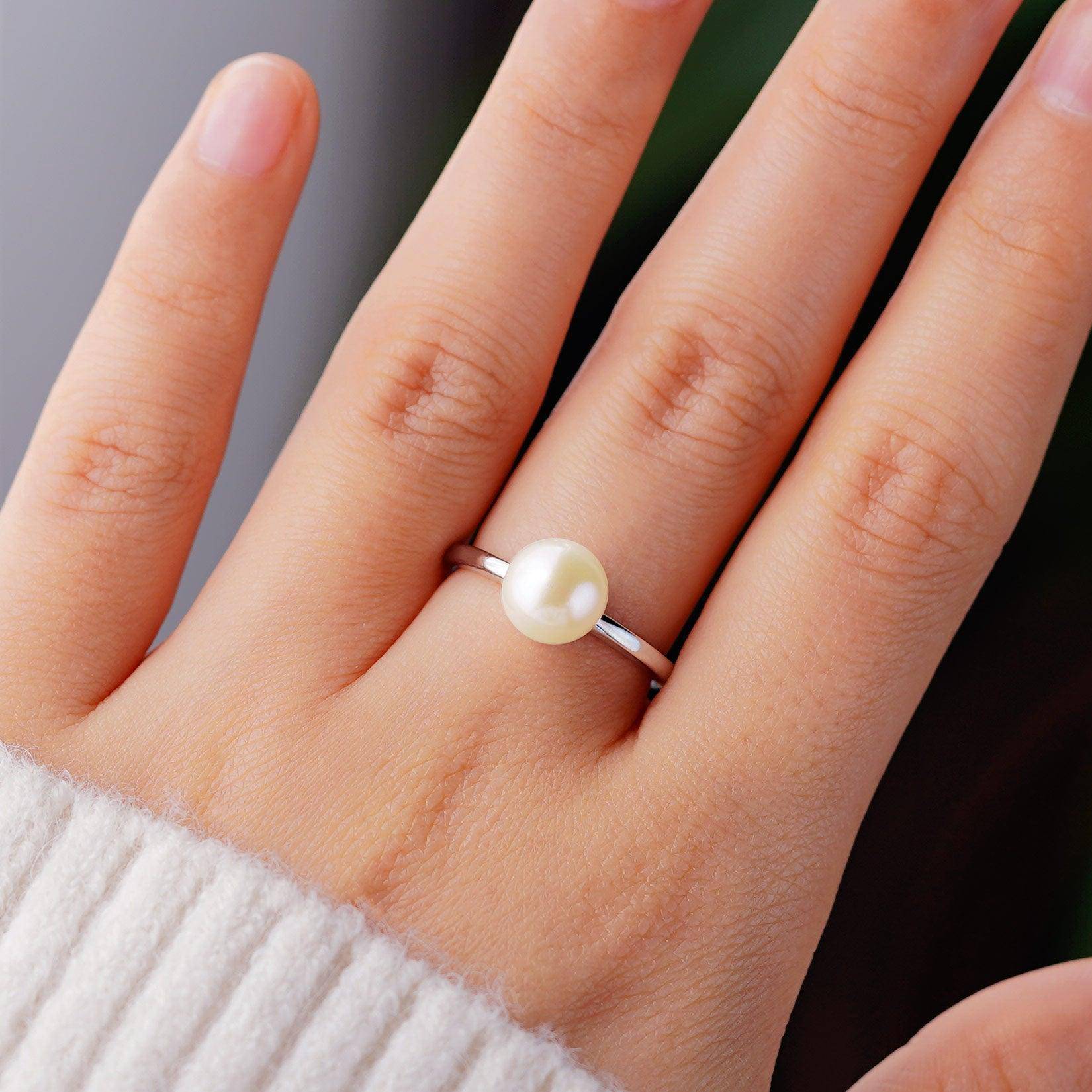 8mm Classic Freshwater Cultured Pearl Solitaire Ring - Elegant Sterling Silver Jewelry for Women, Perfect for Weddings, Anniversaries & Special Occasions