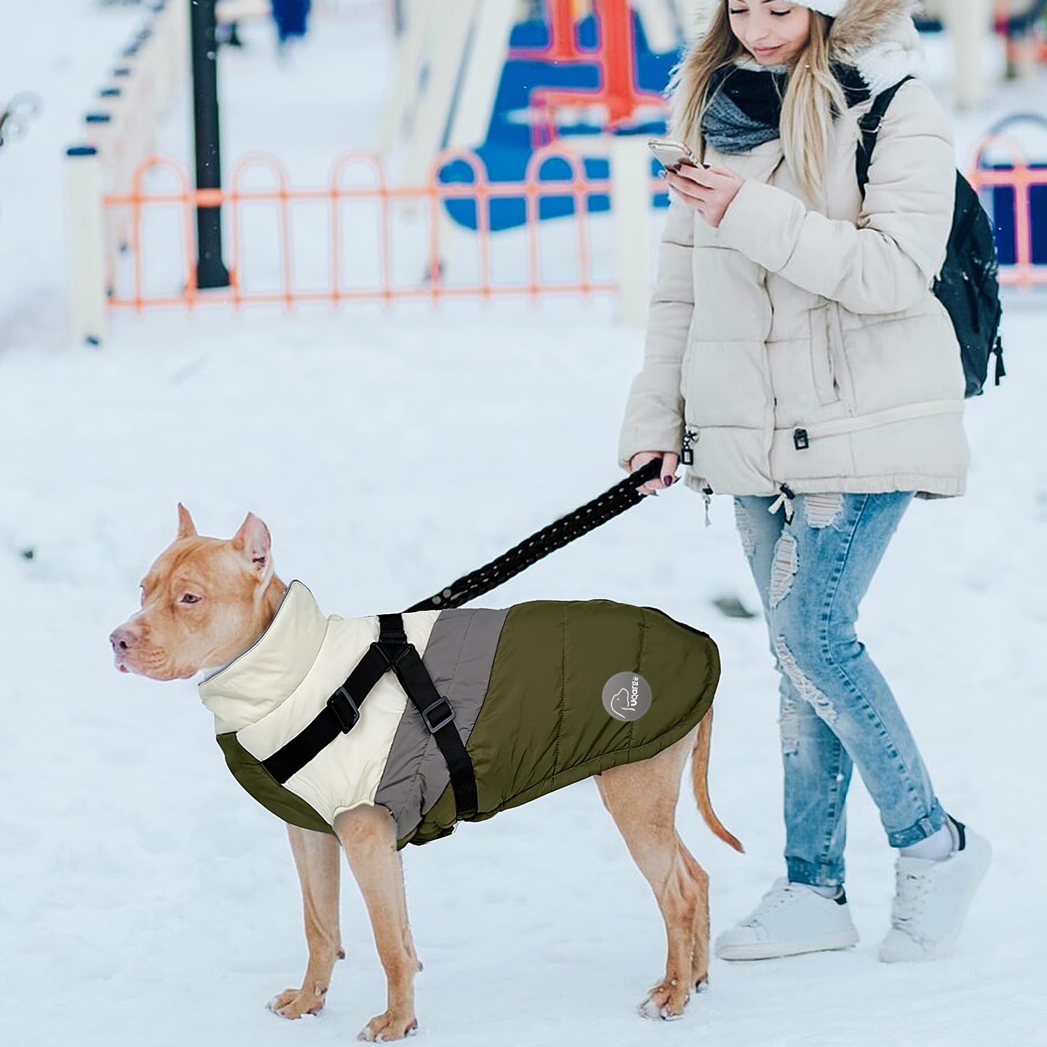 Waterproof Winter Dog Coat with Built-in Harness & Reflective Stripes - Warm Cold Weather Jacket for Small & Medium Dogs (Green, L) - Perfect for Snowy Walks & Outdoor Adventures