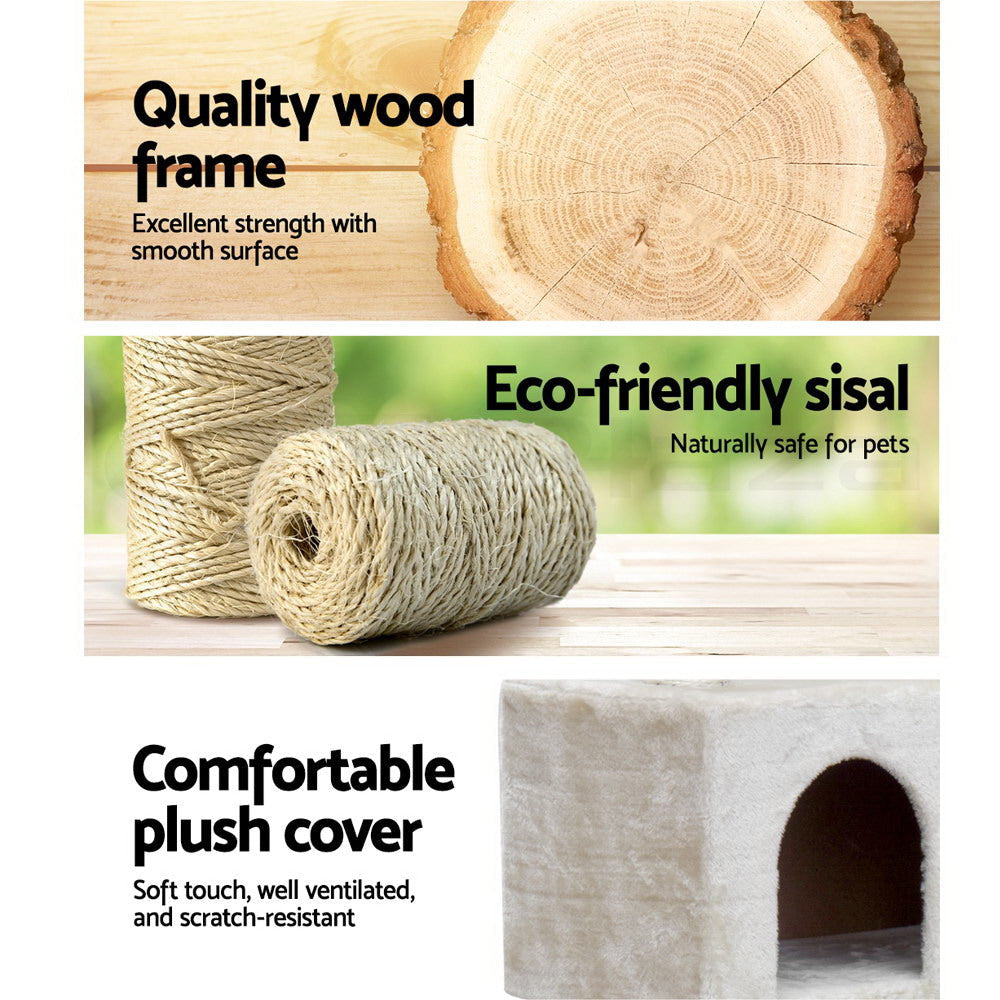 Premium 134cm Cat Tree with Scratching Posts, Condo & Perches - Sturdy Wooden Cat Tower in Beige for Indoor Cats - Perfect for Play, Climbing & Relaxing in Your Home