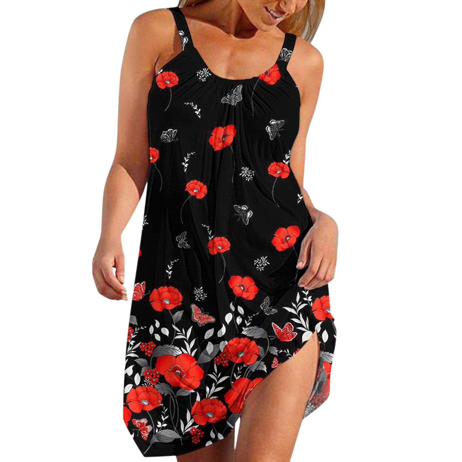 Women's Summer Boho Swing Dress - Floral Print Sleeveless Crewneck Casual Beach Dress for Women | Perfect for Vacations, Outdoor Parties & Boho Chic Style