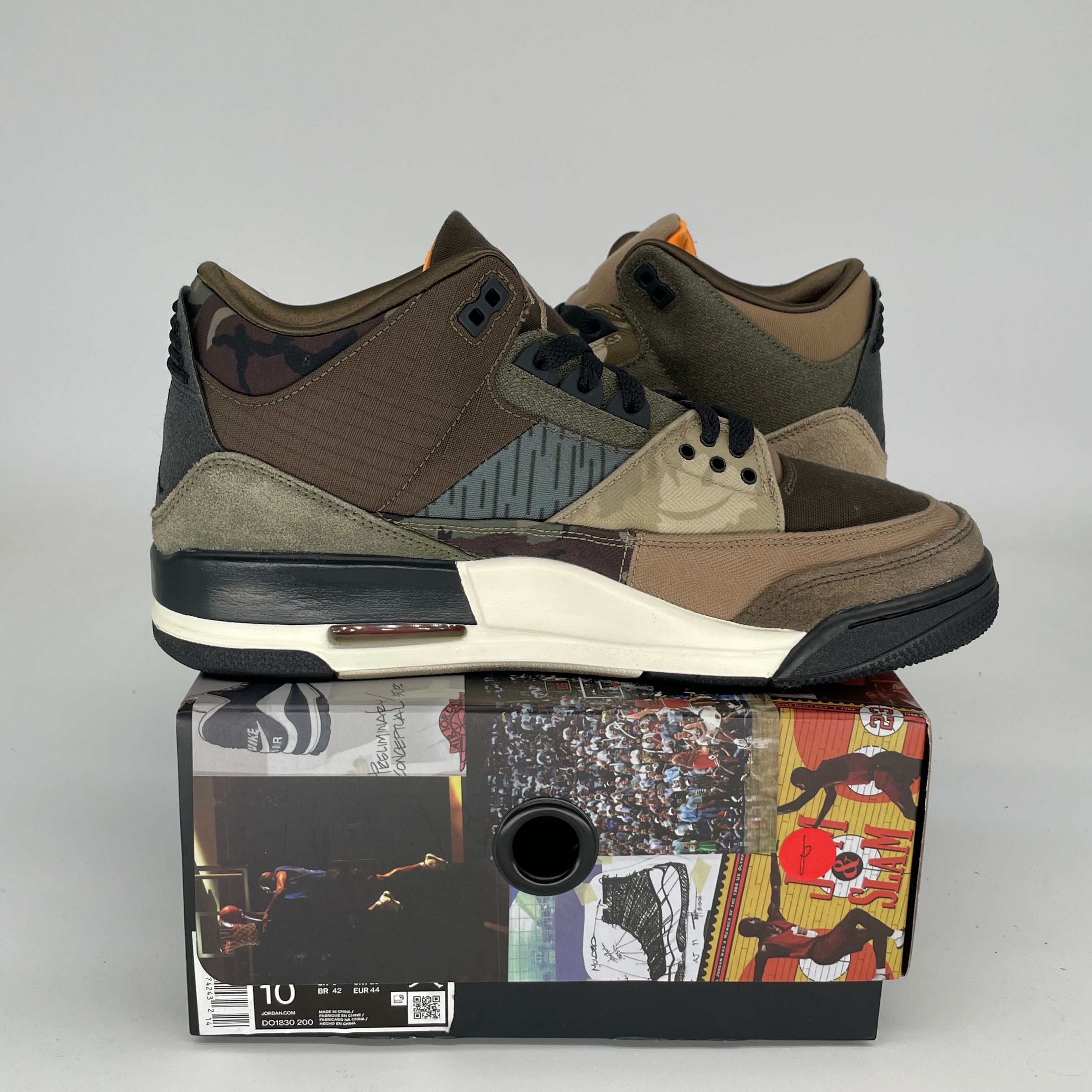 Air Jordan 3 Patchwork Camo Sneakers - Men's Size 10 (DO1830-200) - Retro Basketball Shoes for Streetwear & Casual Outfits