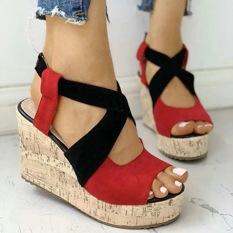 Stylish Patchwork Wedge Sandals for Women - Comfortable Summer Walking Shoes - Perfect for Beach, Vacation & Casual Outings