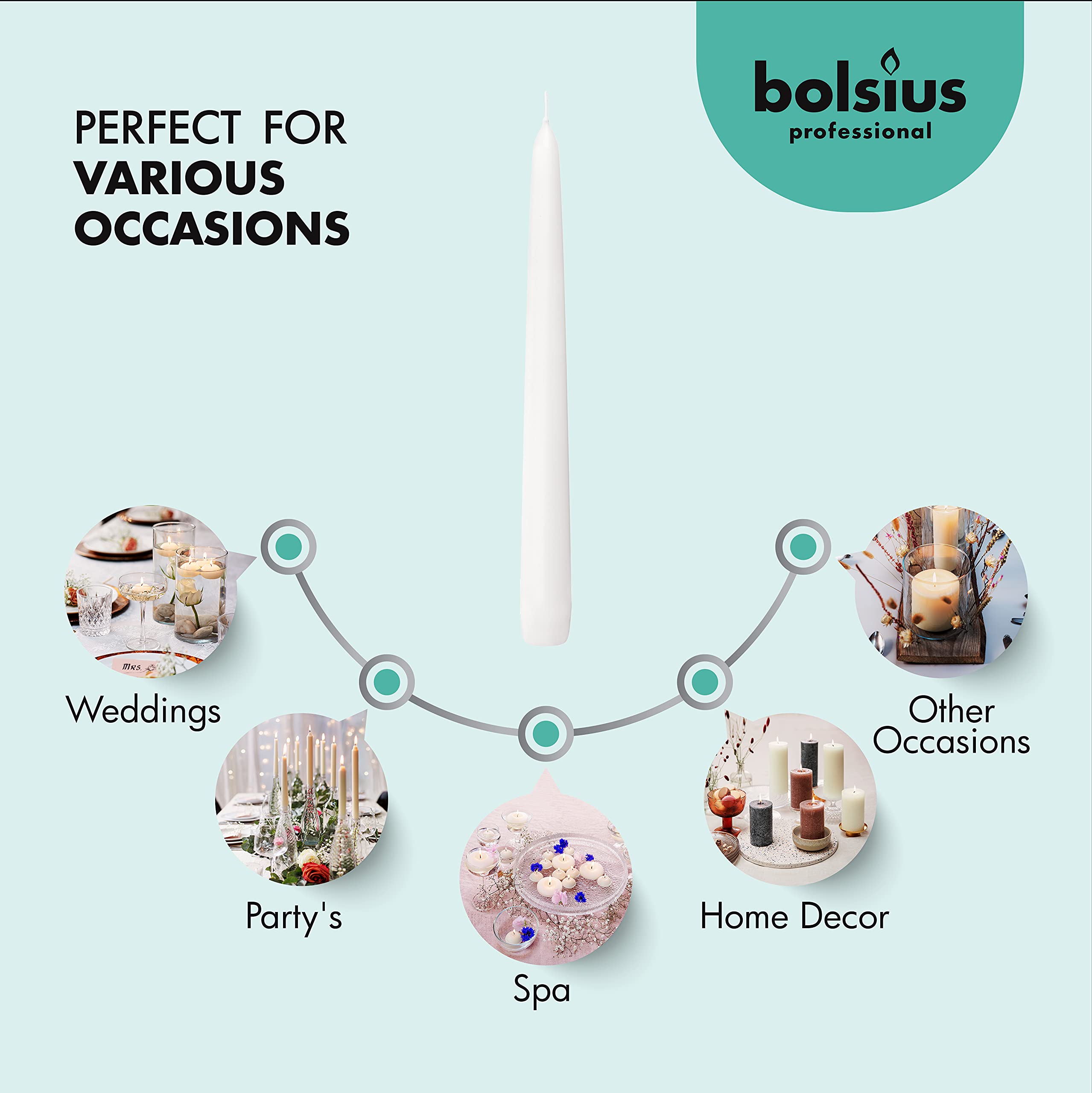 BOLSIUS White Taper Candles - 3 Pack (90 Count) - 8 Hour Burn Time - Premium European Quality Unscented Candles with Smokeless Flame - Perfect for Weddings, Church, Restaurants & Home Decor