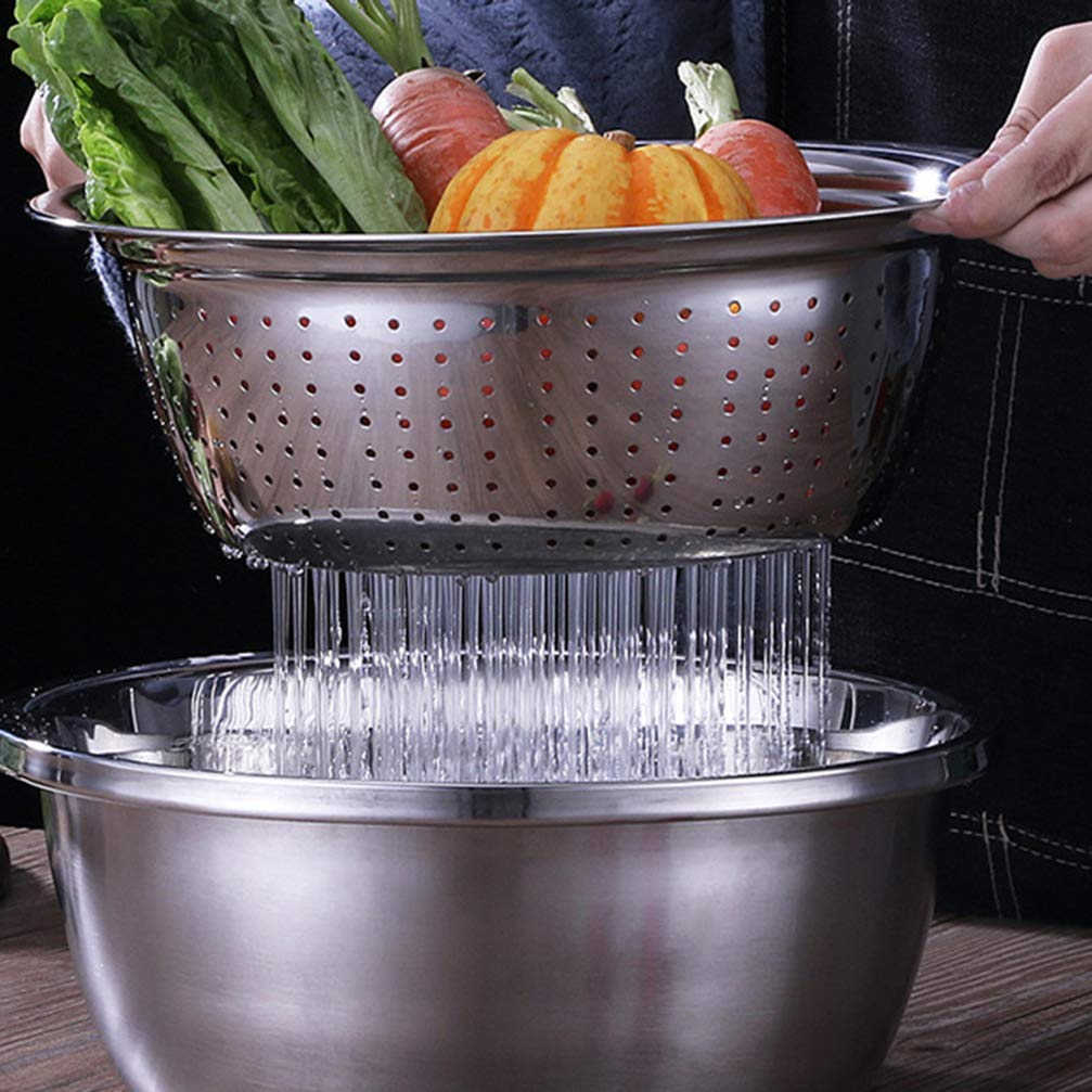 3-Piece Vegetable Cutter Set - Stainless Steel Drain Basket, Grater & Chopper with Food Strainer - Fruit Colander & Veggie Spiralizer (Size S) - Perfect for Salad Prep, Meal Kits & Healthy Cooking