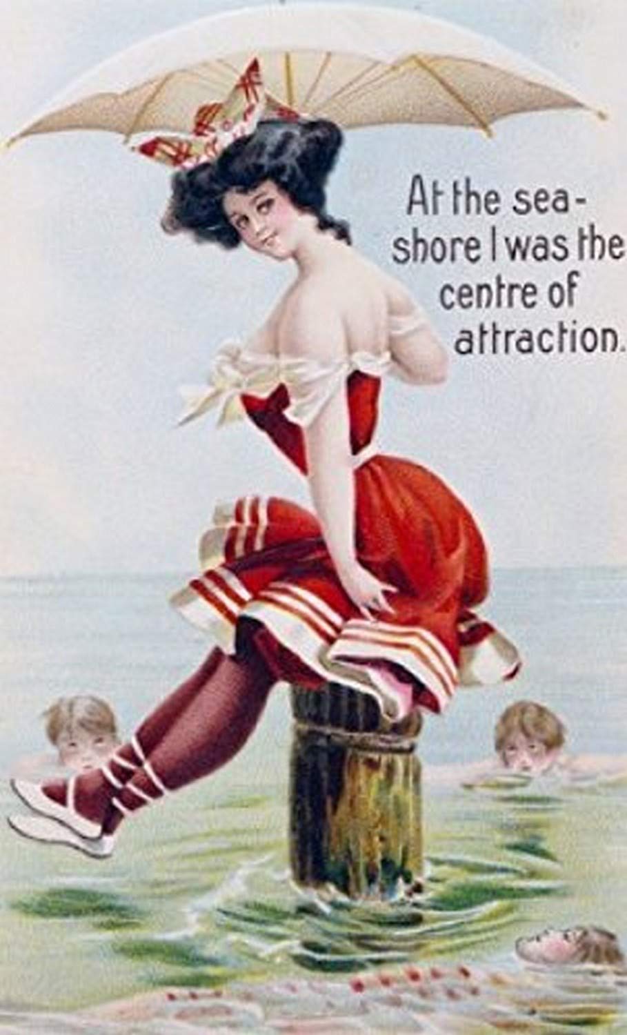 Vintage At the Sea Nostalgia Cards Poster Print - 18x24 Inches - Coastal Wall Art for Beach House, Living Room & Office Decor