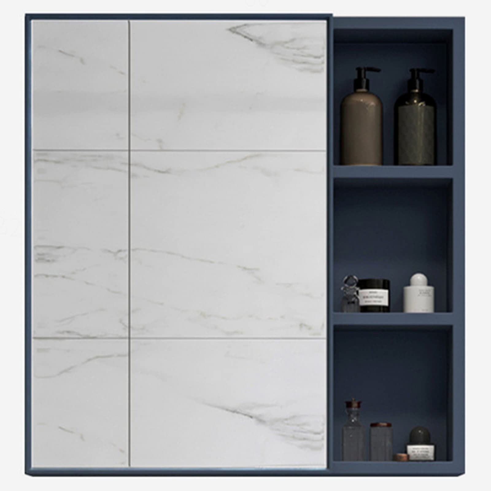 LYRONG Over The Toilet Storage Cabinet with Mirror - Space Saving Bathroom Wall Cabinet for Toilet, Kitchen & Medicine Storage - Aluminum Hanging Cabinet with Shelf, Blue (80x14x62cm) - Perfect for Small Bathrooms, Apartments & Compact Spaces