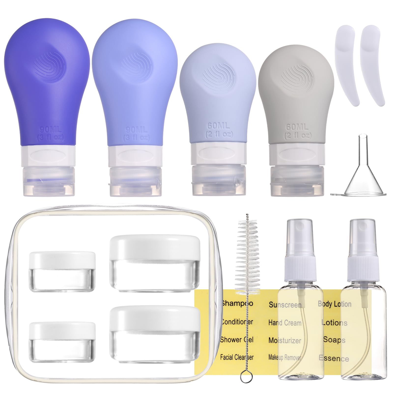 Gemice 16 Pack TSA Approved Silicone Travel Bottles Set - Leak Proof 2oz & 3oz Squeezable Containers for Shampoo, Conditioner, Lotion & Body Wash - Perfect for Air Travel, Gym, Camping & Vacation Toiletries