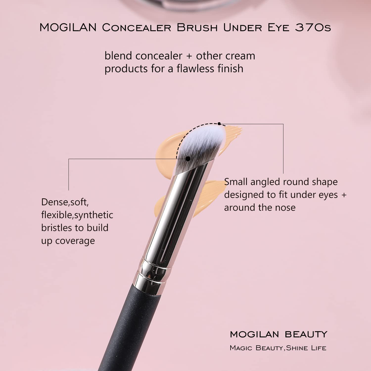 Professional Concealer Brush for Under Eye & Face Makeup - Flat Top Angled Blending Brush for Liquid, Cream & Powder Cosmetics (272/370S) | Perfect for Contouring, Buffing & Seamless Eyeshadow Application