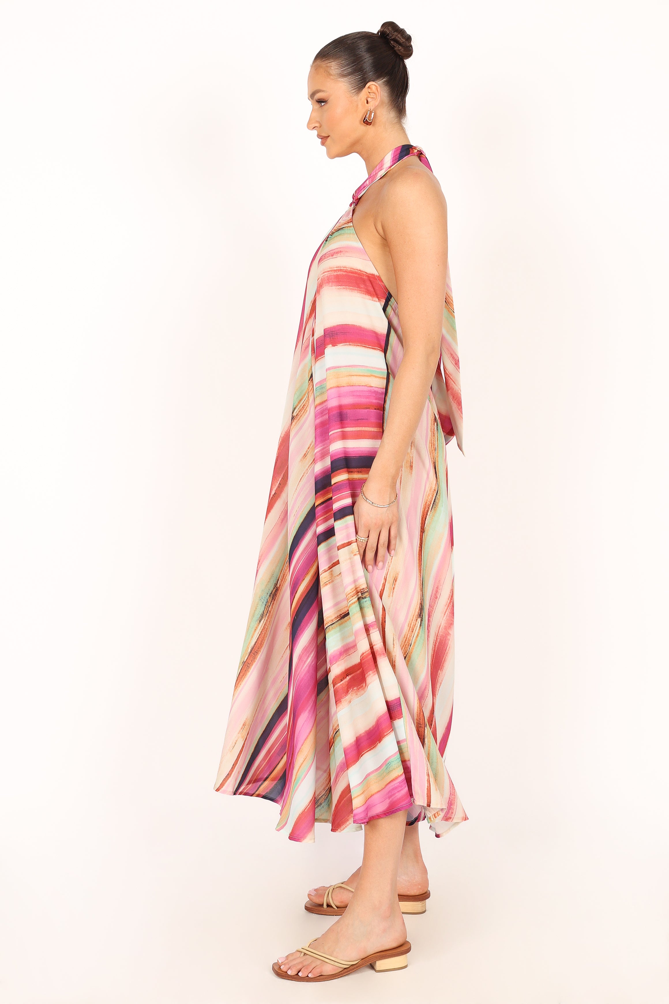 Antonijia Women's Halterneck Maxi Dress - Floral Stripe Design, Long Sleeve Summer Beach Dress for Vacation, Party, and Casual Wear
