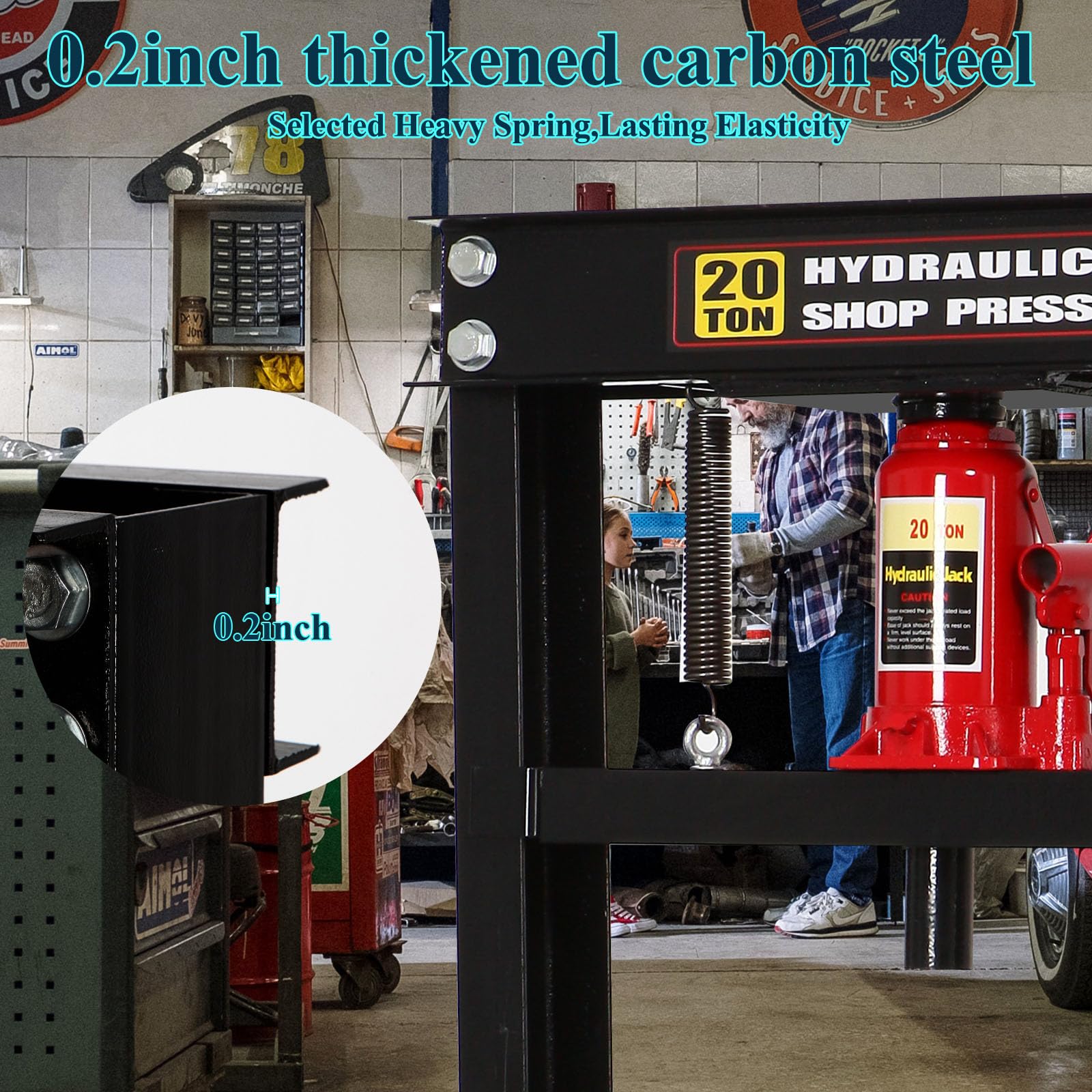 20 Ton Hydraulic Shop Press with Adjustable Height Work Table - Heavy Duty Garage Floor Press for Metalworking, Automotive Repair & DIY Projects