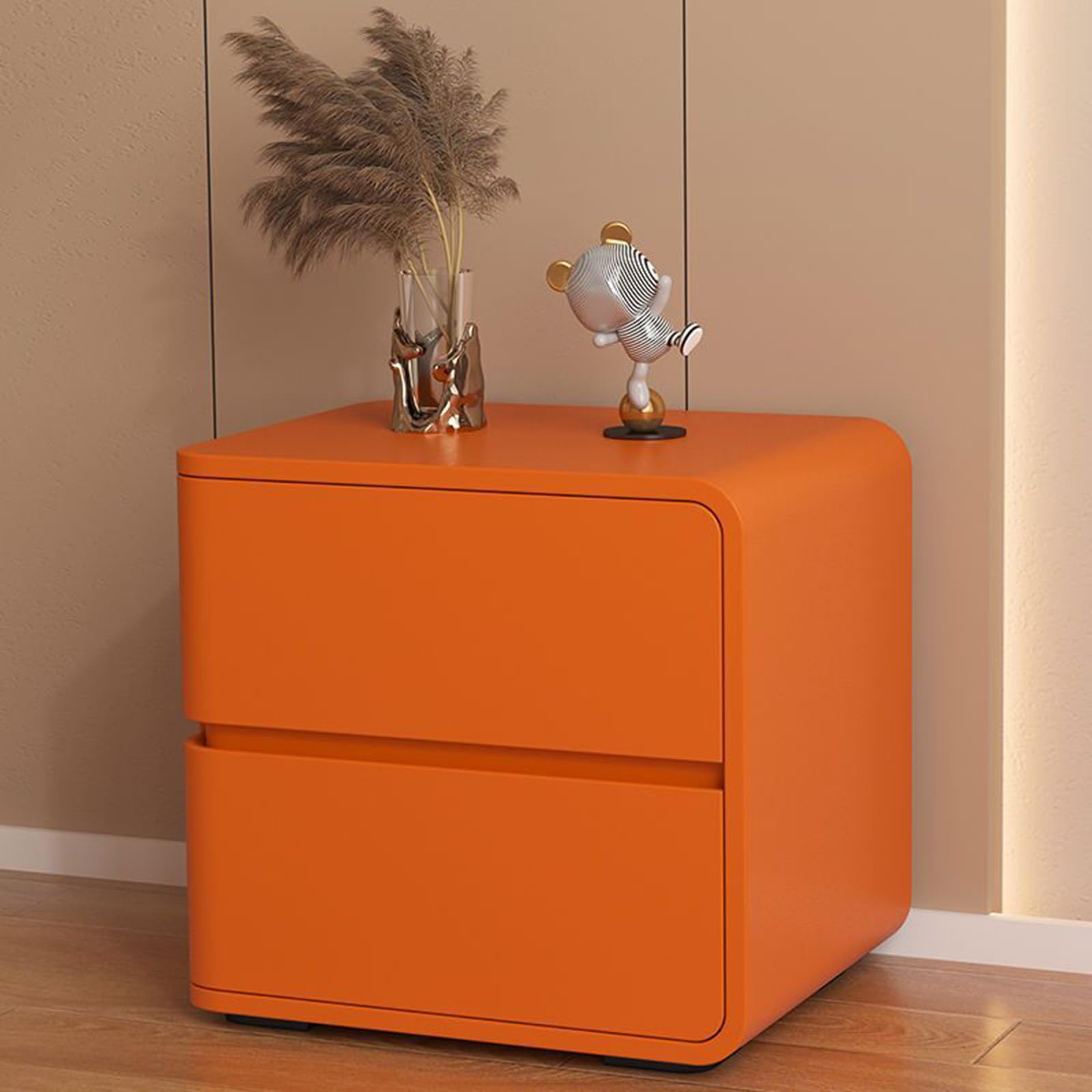 Modern Solid Wood Bedside Table with 2 Storage Drawers - Free Assembly, Nightstand for Bedroom, Dorm, Living Room - Orange Right Side Table | Perfect for Small Spaces, Apartment Decor & Minimalist Style