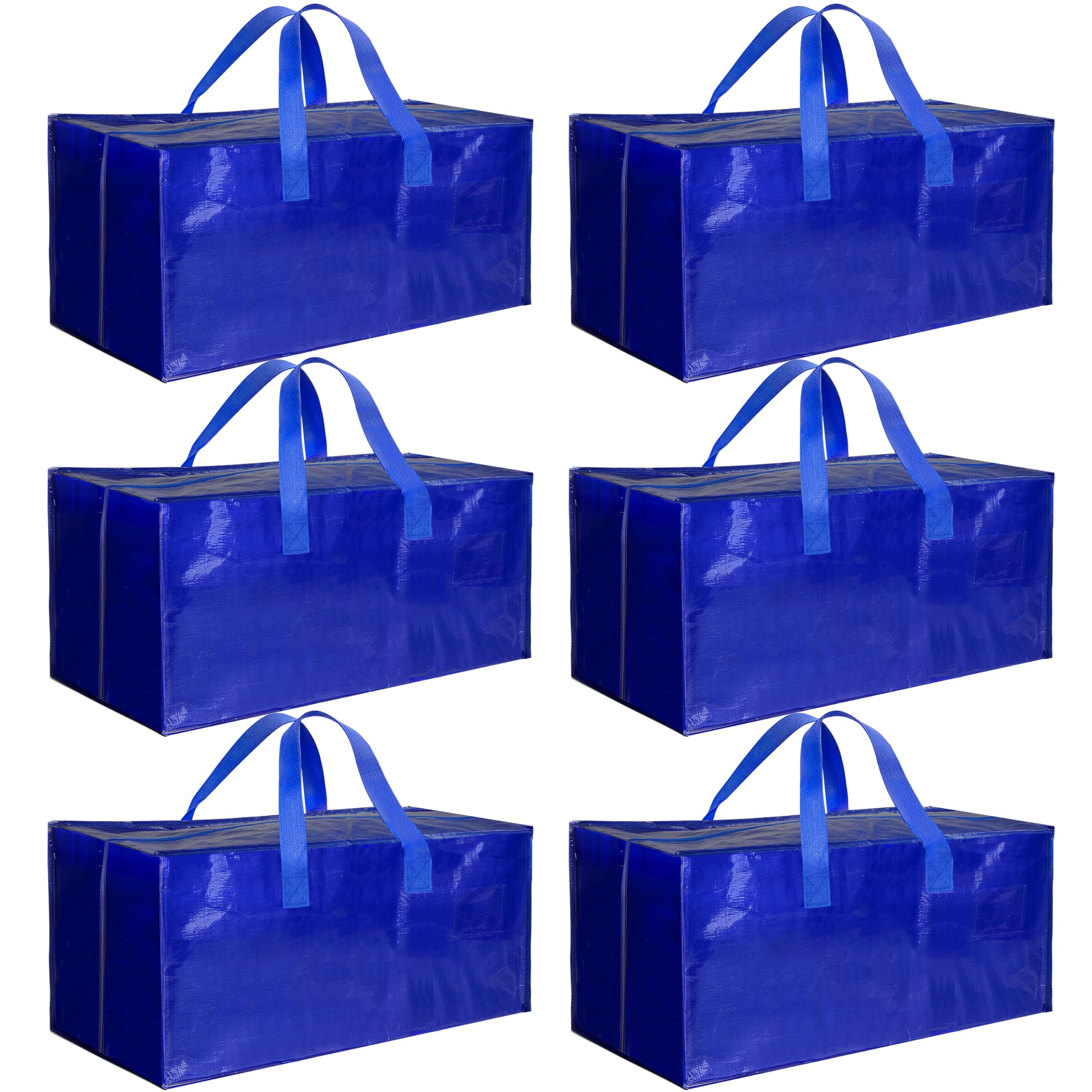 HealSmart 6 Pack Extra Large Moving Bags with Zippers & Handles - Heavy Duty Storage Totes for Moving, College Dorm Essentials, Closet Organization - Perfect for Packing, Travel & Home Storage (Blue)