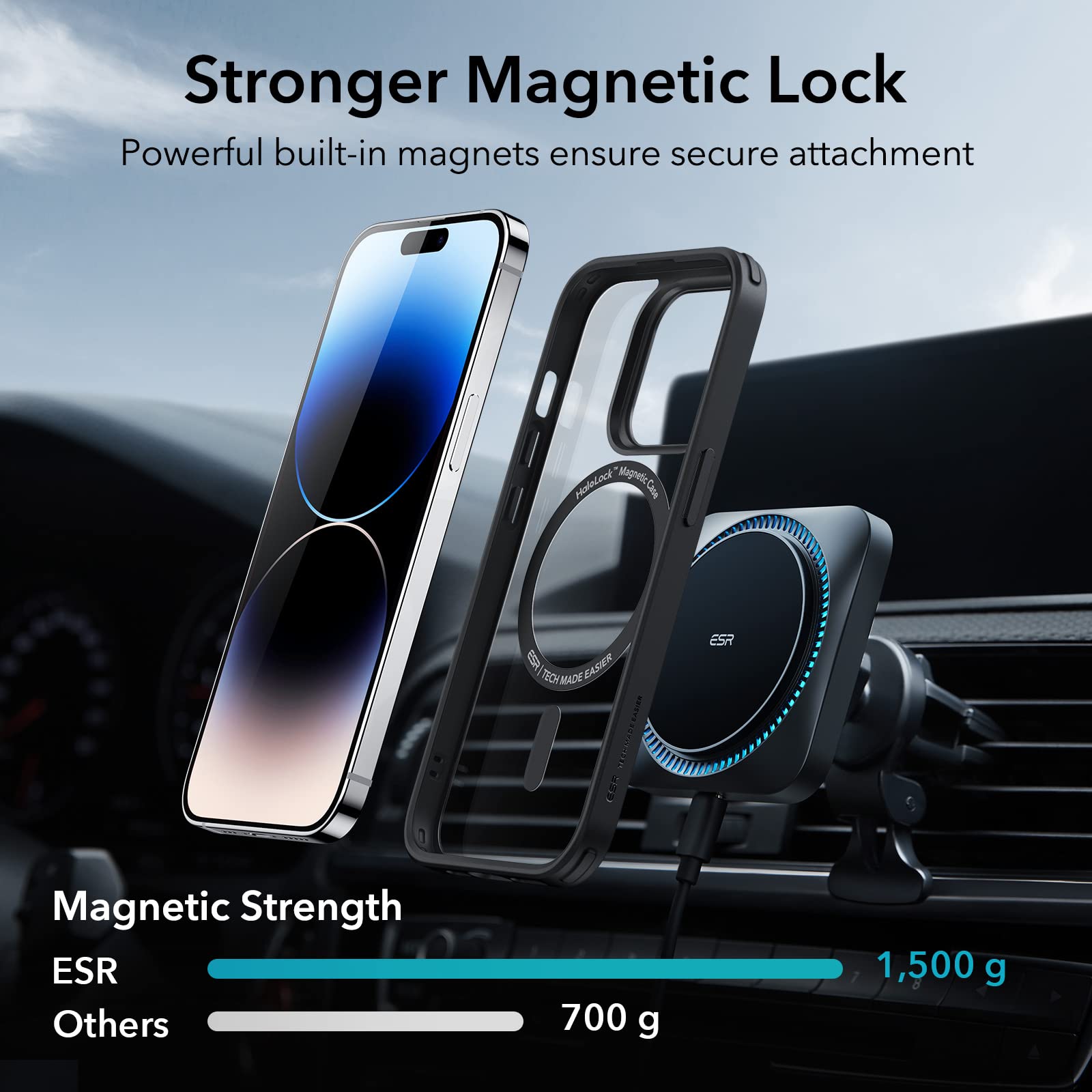 ESR Magnetic Case for iPhone 14 Pro Max 6.7 inch - Military-Grade Shockproof Protection, Scratch-Resistant Clear Black Hybrid Cover with MagSafe Compatibility | Perfect for Work, Travel & Everyday Use