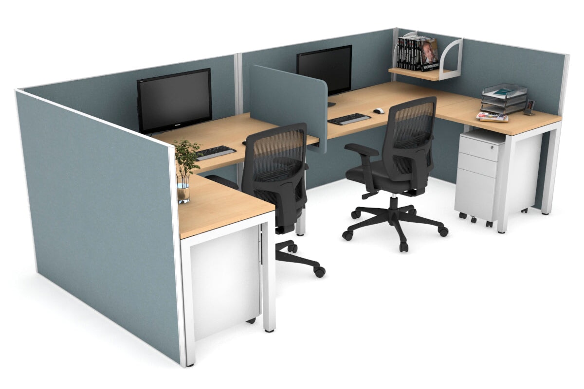 Quadro 2-Person Corner Workstation with Square Legs - U-Shaped White Frame Office Desk (1600L x 1800W) | Cable Management Scallop | Perfect for Home Office & Small Business Workspaces