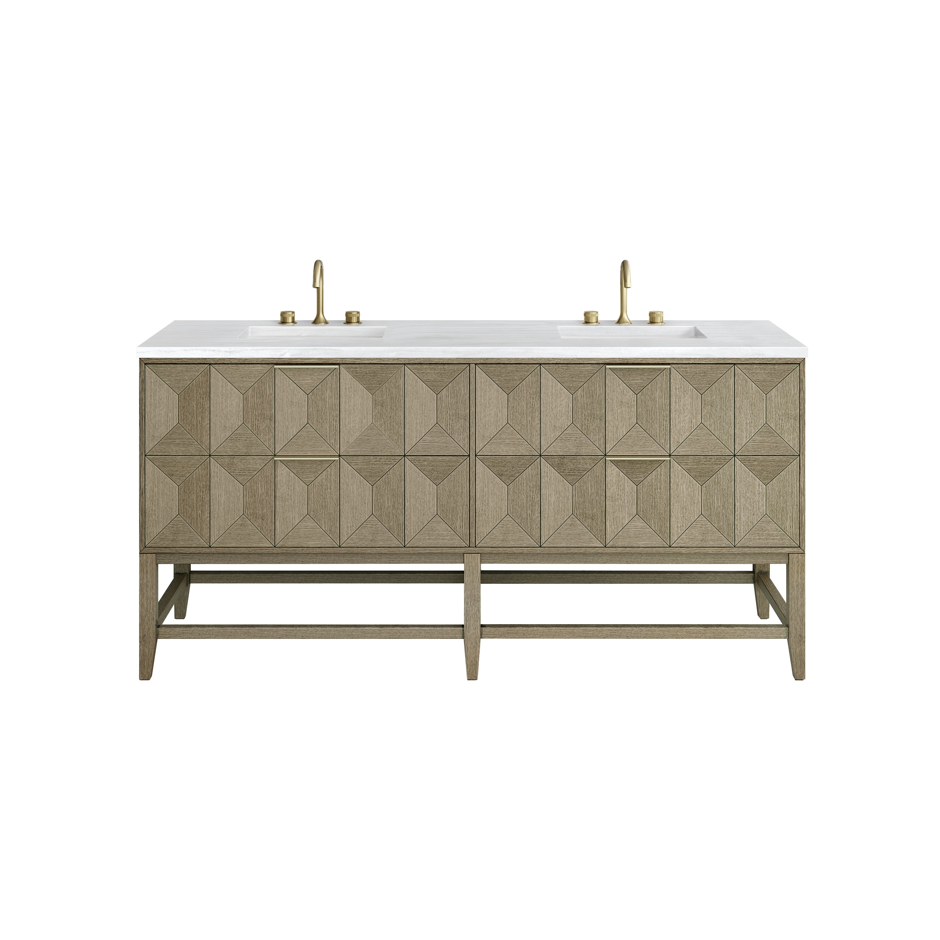 Emmeline 72 Inch Double Bathroom Vanity with Pebble Oak Finish & 3CM Arctic Fall Quartz Top - Perfect for Master Bathroom Renovation & Modern Home Decor