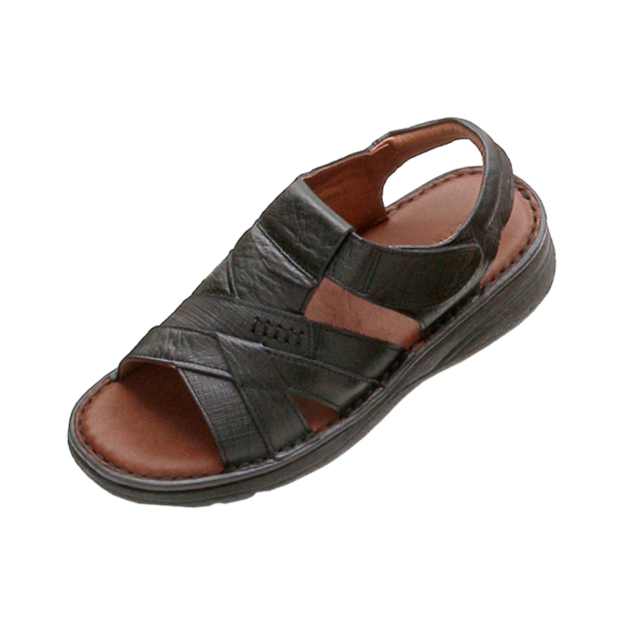BRUNO CO. Men's Leather Sandals - ADAM Black | Comfortable & Stylish Footwear for Summer, Beach, and Casual Outings