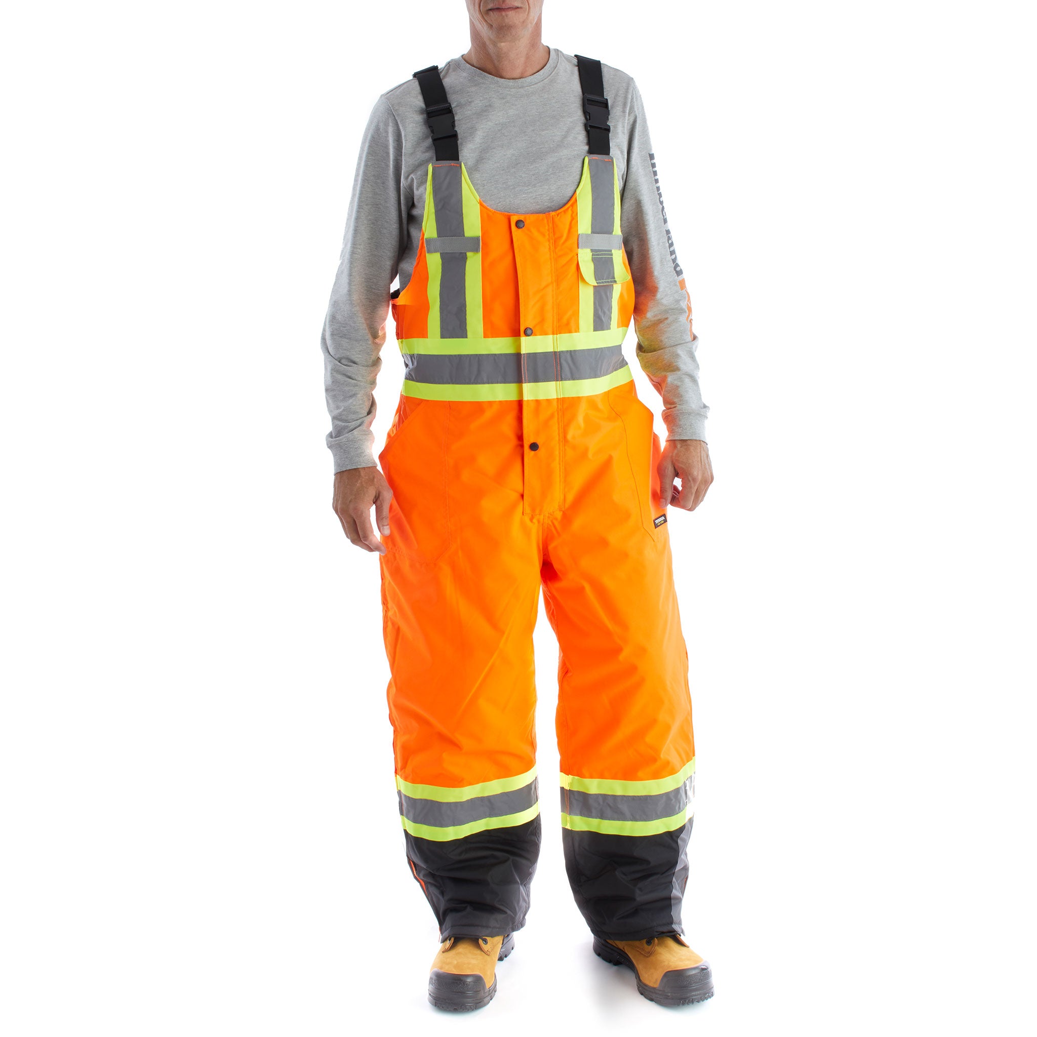 Terra Hi-Vis Men's Insulated Bib Work Overalls 116507 - Orange Reflective Safety Coveralls for Construction & Winter Outdoor Work