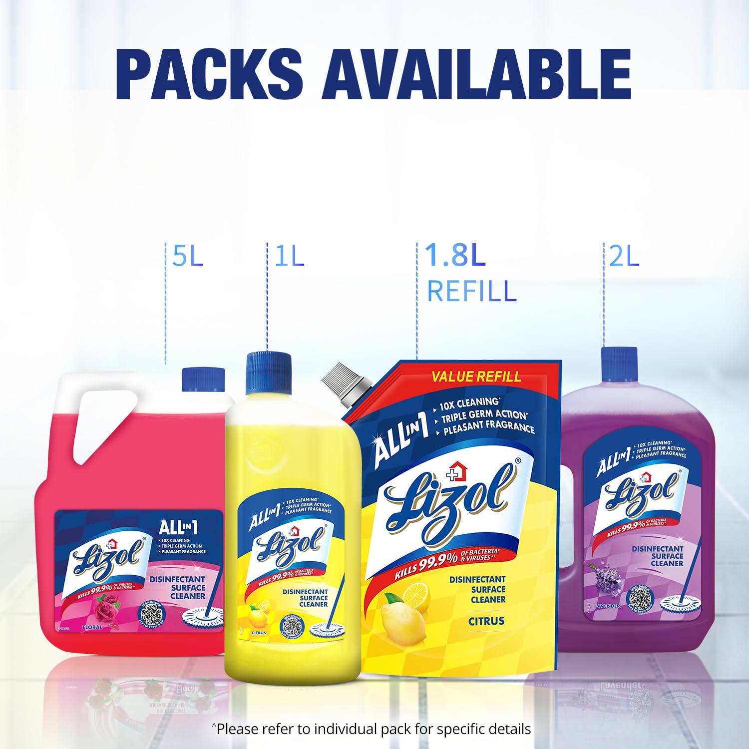 Lizol Disinfectant Surface & Floor Cleaner Combo Pack - Citrus & Floral Scent (975ml x 2) | Kills 99.9% Germs | Ideal for Kitchen, Bathroom & Hard Floor Cleaning