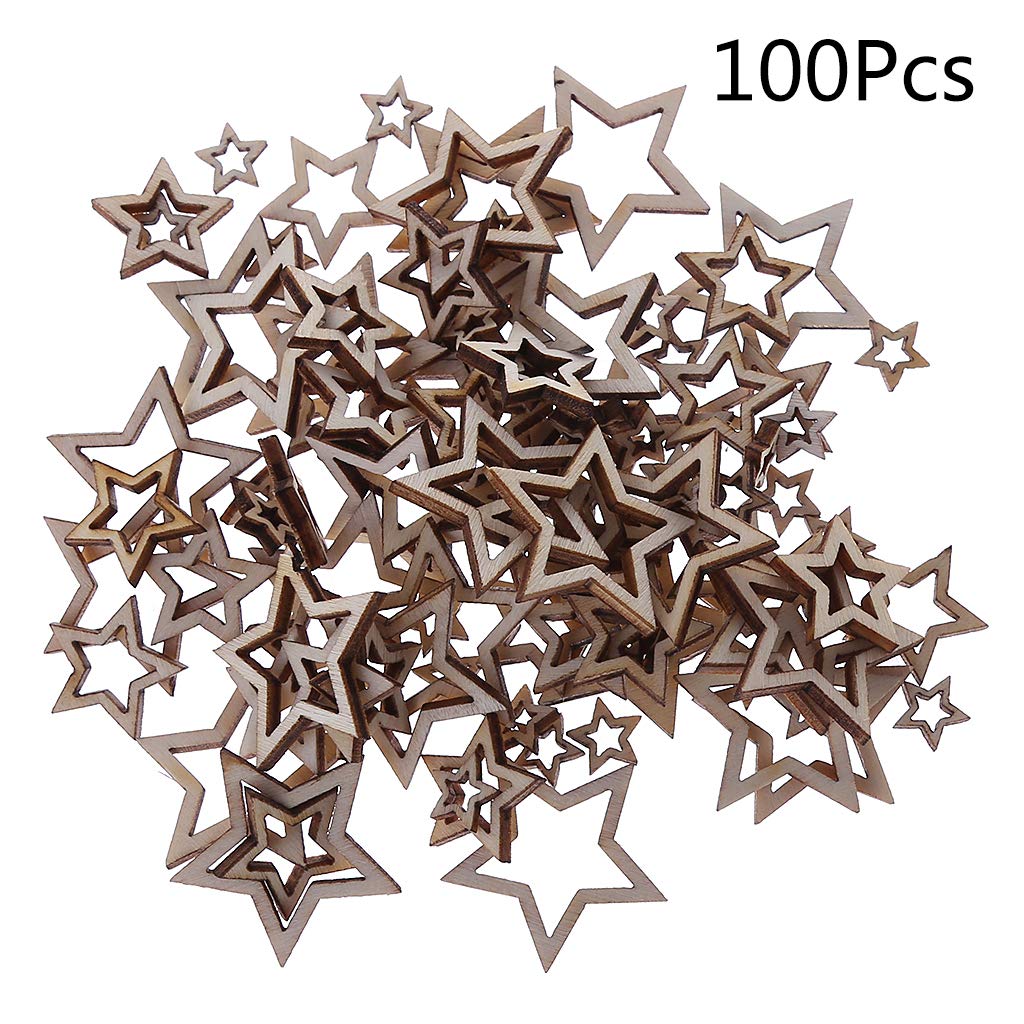 100pcs Natural Wooden Hollow Star Shapes (1-3cm) - DIY Craft Supplies for Wedding, Christmas & Home Decor - Perfect for Scrapbooking, Gift Wrapping & Party Decorations