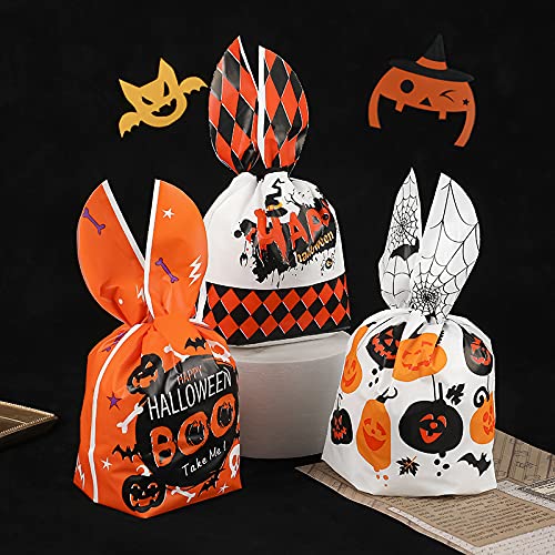 50 Pack Halloween Treat Bags with Bunny Ears - Orange Trick or Treat Candy Bags for Halloween Party Favors, School Events & Neighborhood Candy Distribution