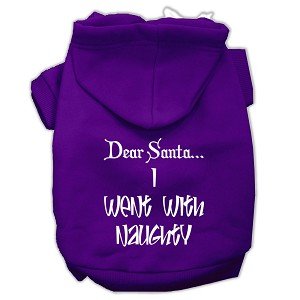 Dear Santa I Went with Naughty Screen Print Pet Hoodie - Funny Christmas Dog & Cat Sweater - Cozy Fleece Apparel for Small Medium Large Pets - Perfect for Holiday Photos & Family Gatherings