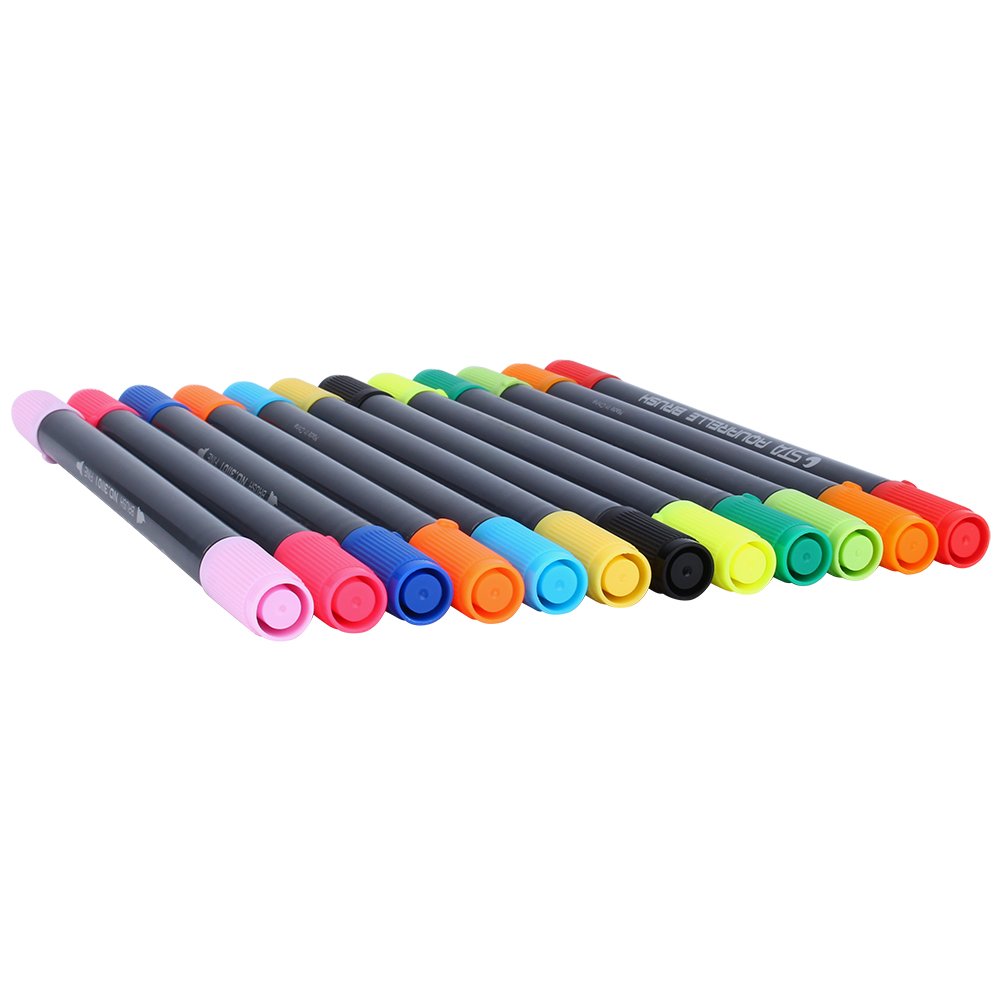 STA Double-Tip Watercolor Brush Pens - Soft Flexible Nibs for Sketching, Drawing & Painting - 12 Vibrant Colors - Perfect for Cartooning, Graffiti Art, Bullet Journaling & DIY Crafts