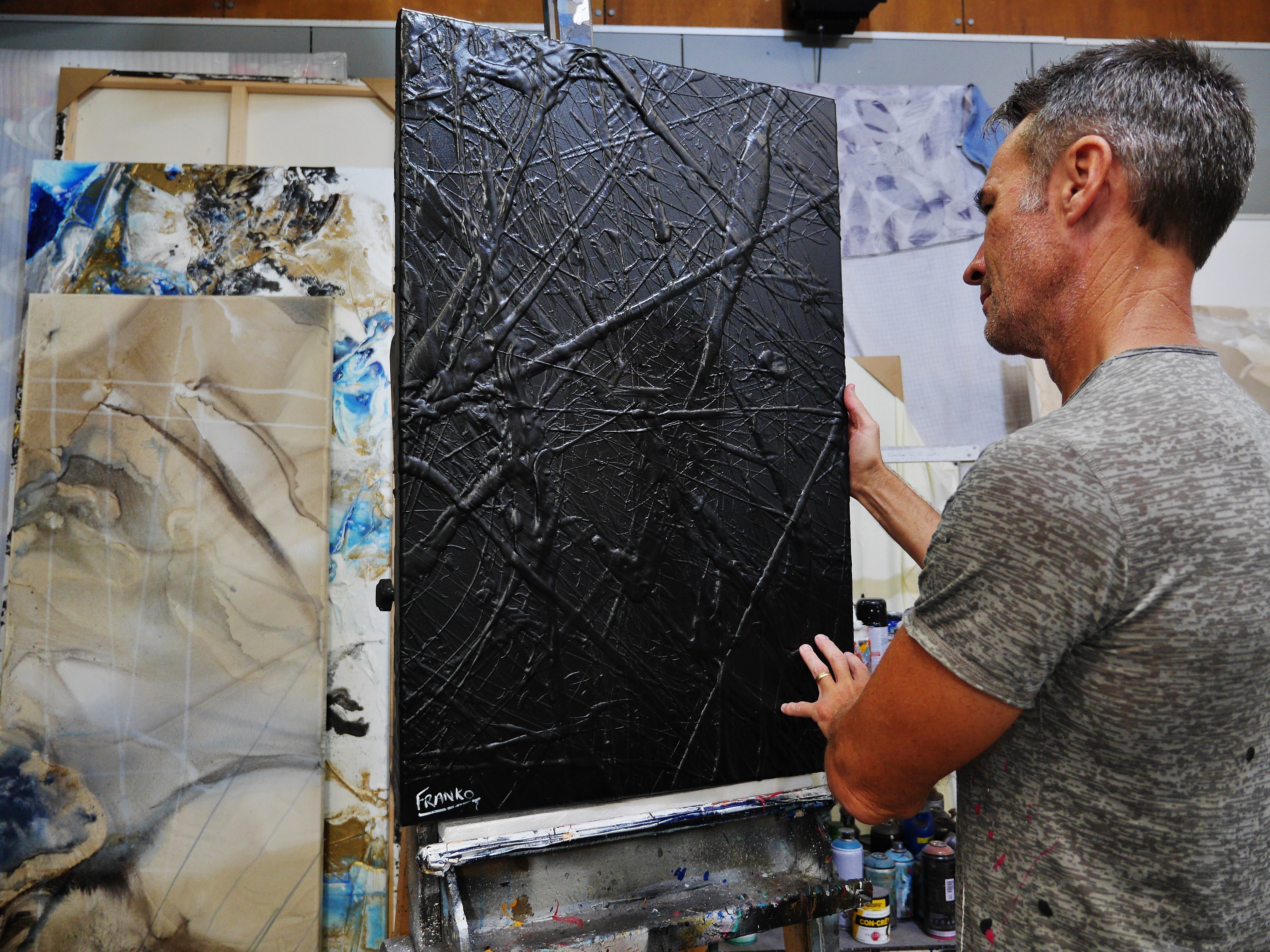 Black Lace 92cm x 60cm Black Textured Abstract Canvas Wall Art - Modern Home Decor for Living Room, Bedroom & Office