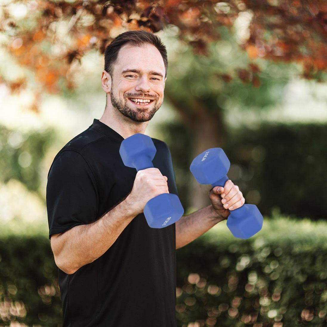 Blue Neoprene Coated Dumbbell Set - 15lb Pair for Home Gym, Strength Training & Fitness Workouts | Non-Slip Grip for Weight Lifting & Cross Training
