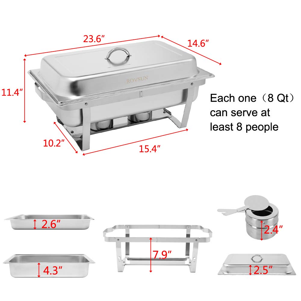 ROVSUN 8 Qt (2 Pack) Stainless Steel Buffet Chafing Dishes Set - NSF Certified Rectangular Catering Chafer Warmer with Trays, Lid & Folding Stand - Perfect for Banquets, Parties, Catering & Buffet Dining