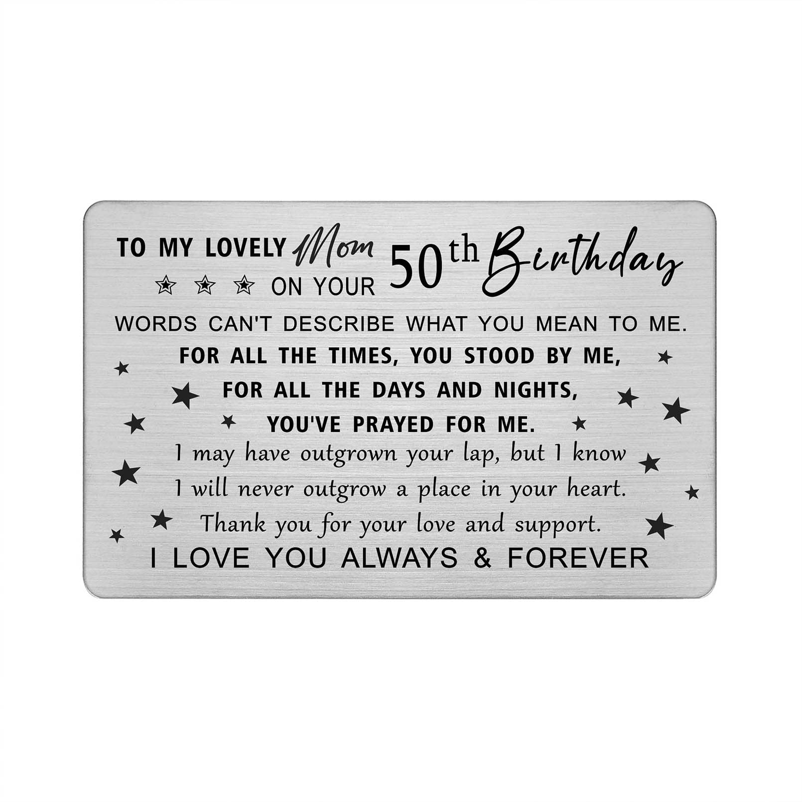 Elegant DEGASKEN 50th Birthday Card for Mom - Personalized Engraved Wallet Card - Perfect 50th Birthday Gift for Women - Ideal for Birthday Parties, Celebrations & Keepsakes