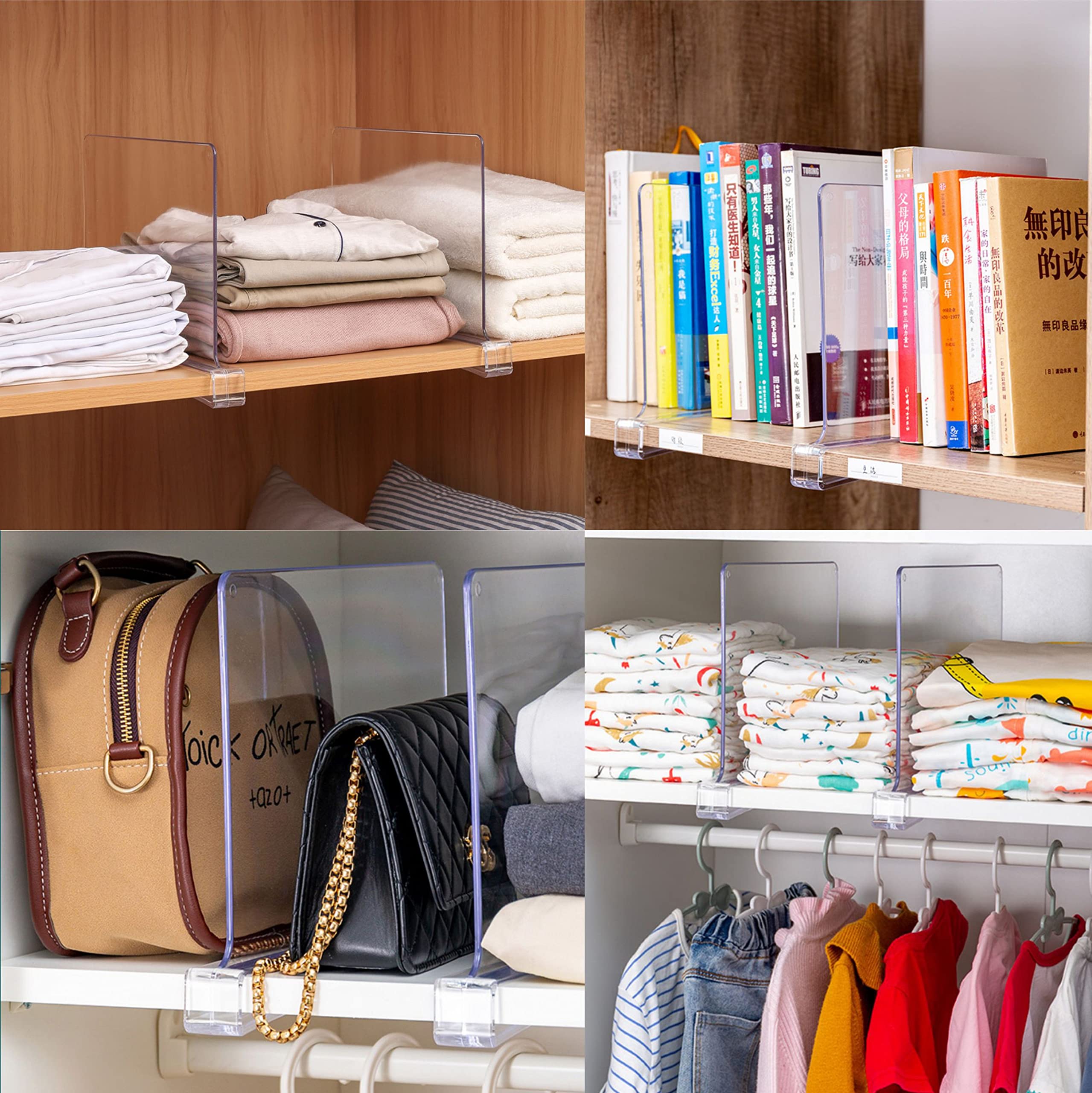 Clear Acrylic Shelf Dividers 12 Pack - Closet Organizers & Storage Solutions for Bookshelves, Display Cabinets, Shoe Racks - Perfect for Home, Office & Retail Organization