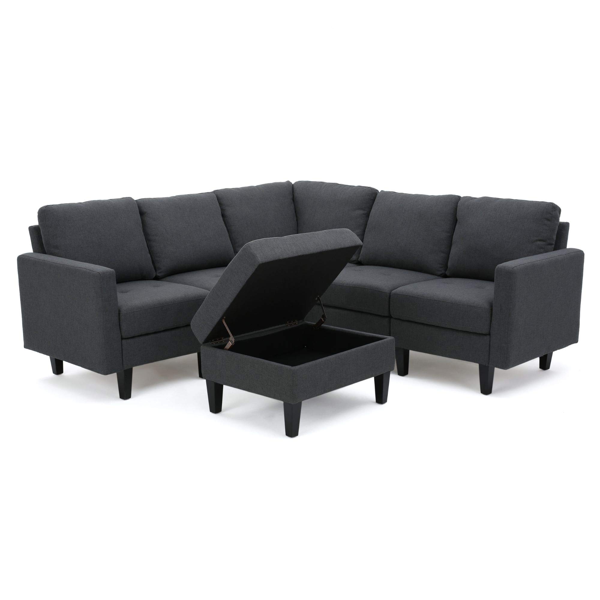 6-Piece Charcoal Gray Contemporary Sectional Sofa with Storage Ottoman, 35.5