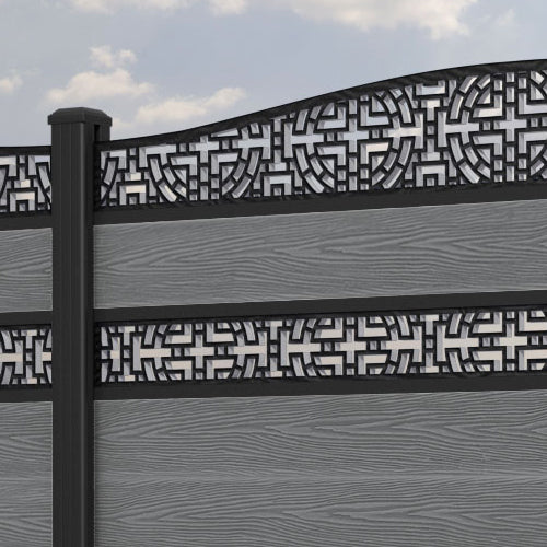 Classic Kumo Curved Top Split Screen Fence Panel - Mid Grey - with Aluminum Posts | Privacy Fencing for Backyard, Garden & Patio | Weather-Resistant Outdoor Decor