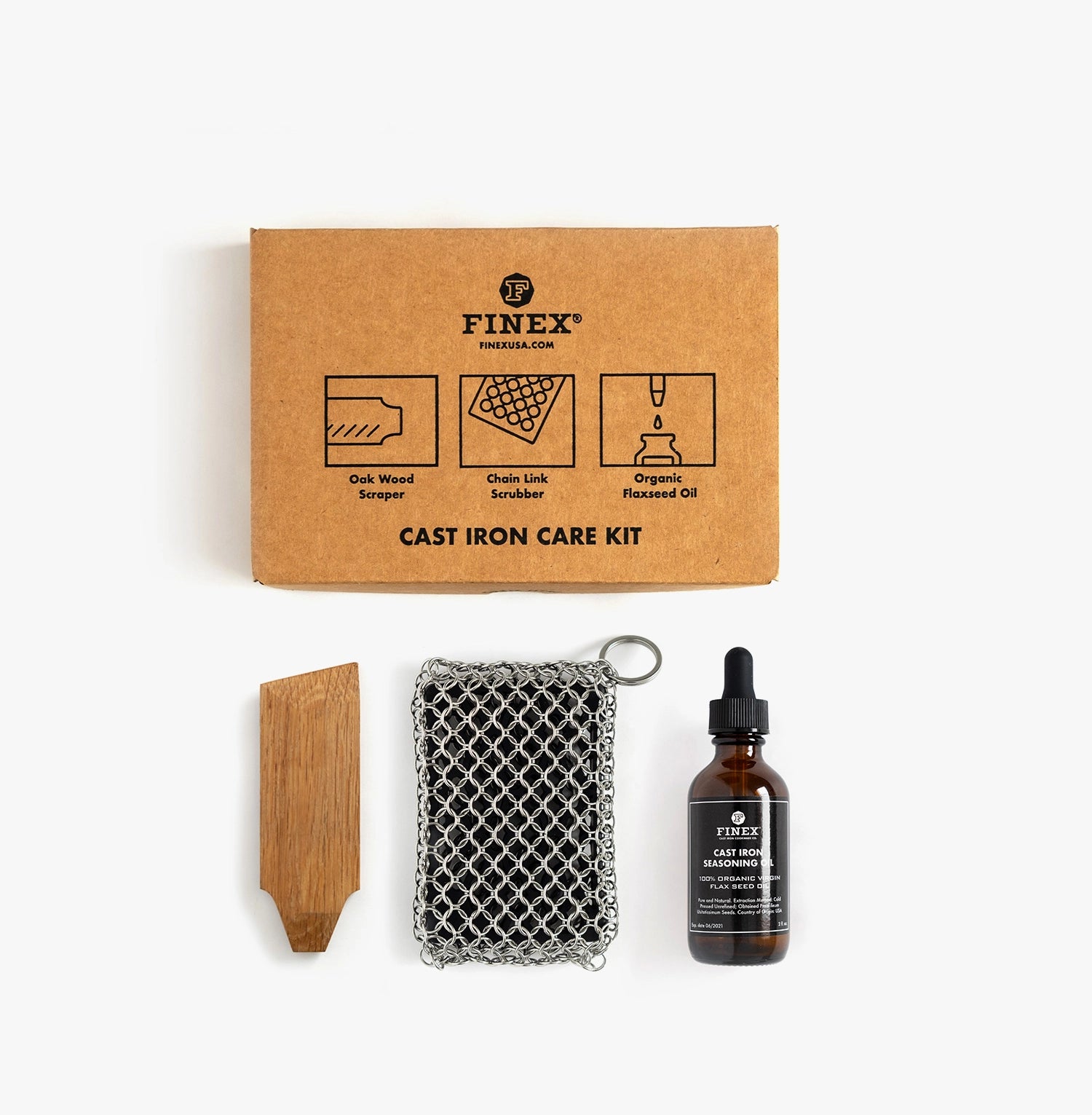 FINEX Cast Iron Care Kit – Premium Seasoning & Cleaning Kit for Cast Iron Cookware – Perfect for Skillets, Dutch Ovens & Griddles – Ideal for Camping, Outdoor Cooking & Home Kitchen Use