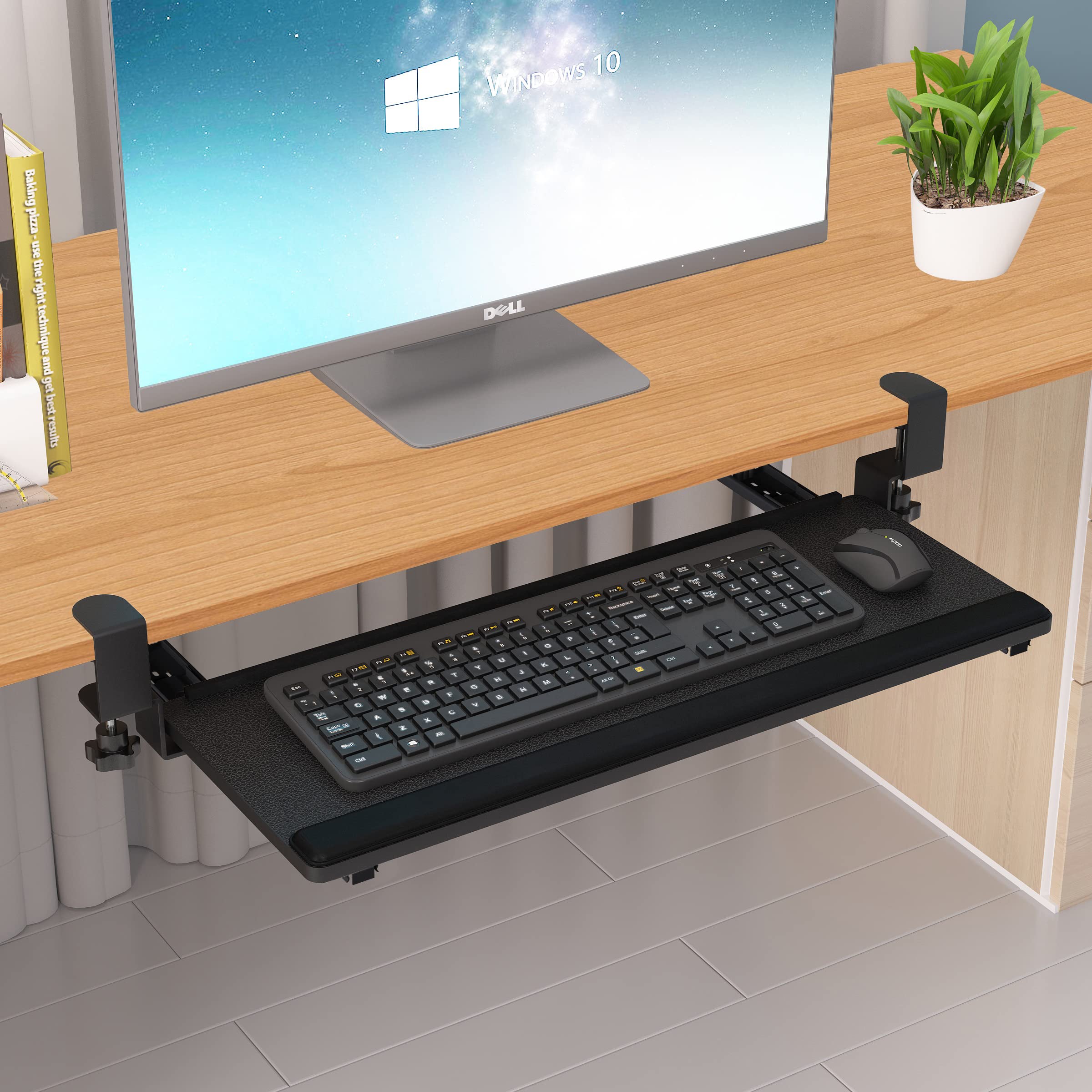 Ergonomic Under Desk Keyboard Tray - 30 x 10 Inch Pull-Out Drawer with Wrist Support Pad | Space-Saving Desk Organizer for Home Office, Gaming Setup & Workstation | Improves Posture & Comfort