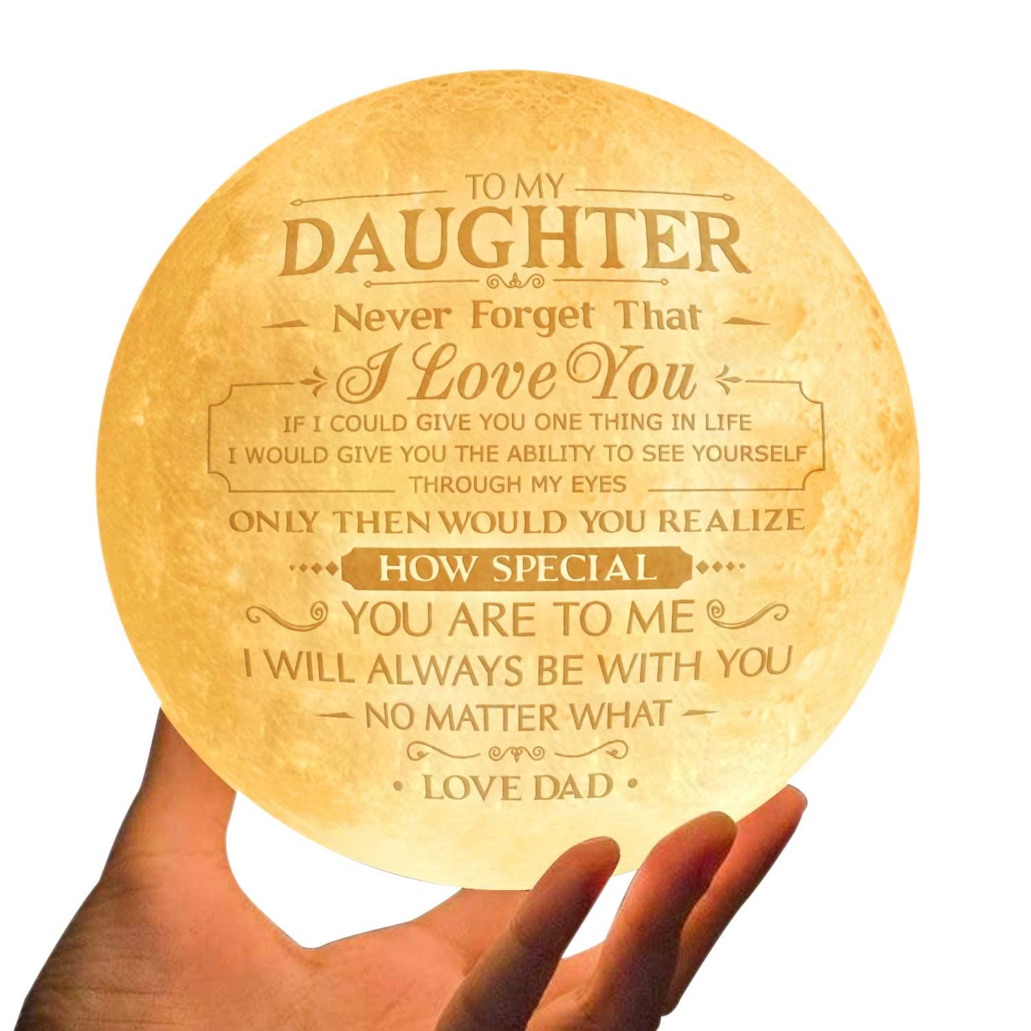 5.9in Moon Lamp Night Light - Perfect Gift for Daughter from Dad, Birthday & Mother's Day Present for Her, Father-Daughter Keepsake, Teen Girl Room Decor - Ideal for Bedside, Nursery, or Relaxation
