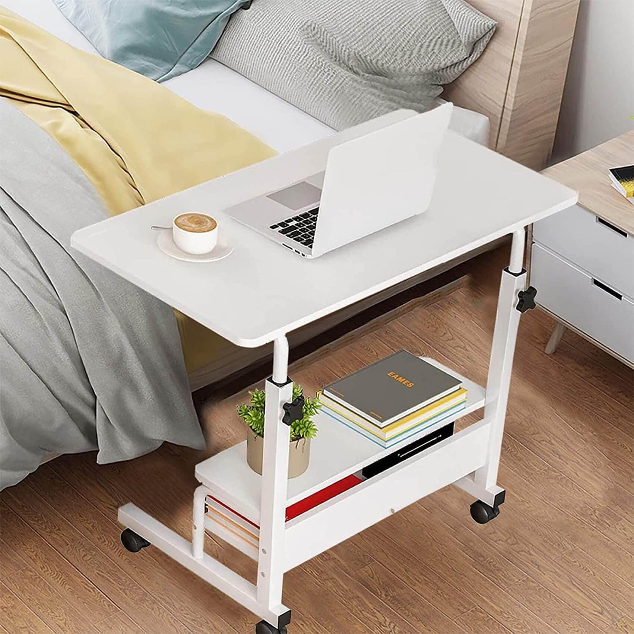 Adjustable Height Laptop Desk - 31.5x15.7 Inch Portable Standing Computer Table with Storage for Home Office, Bedroom & Small Spaces | Perfect for Working, Studying, Gaming & Sofa Use (White, Minimalist Design)