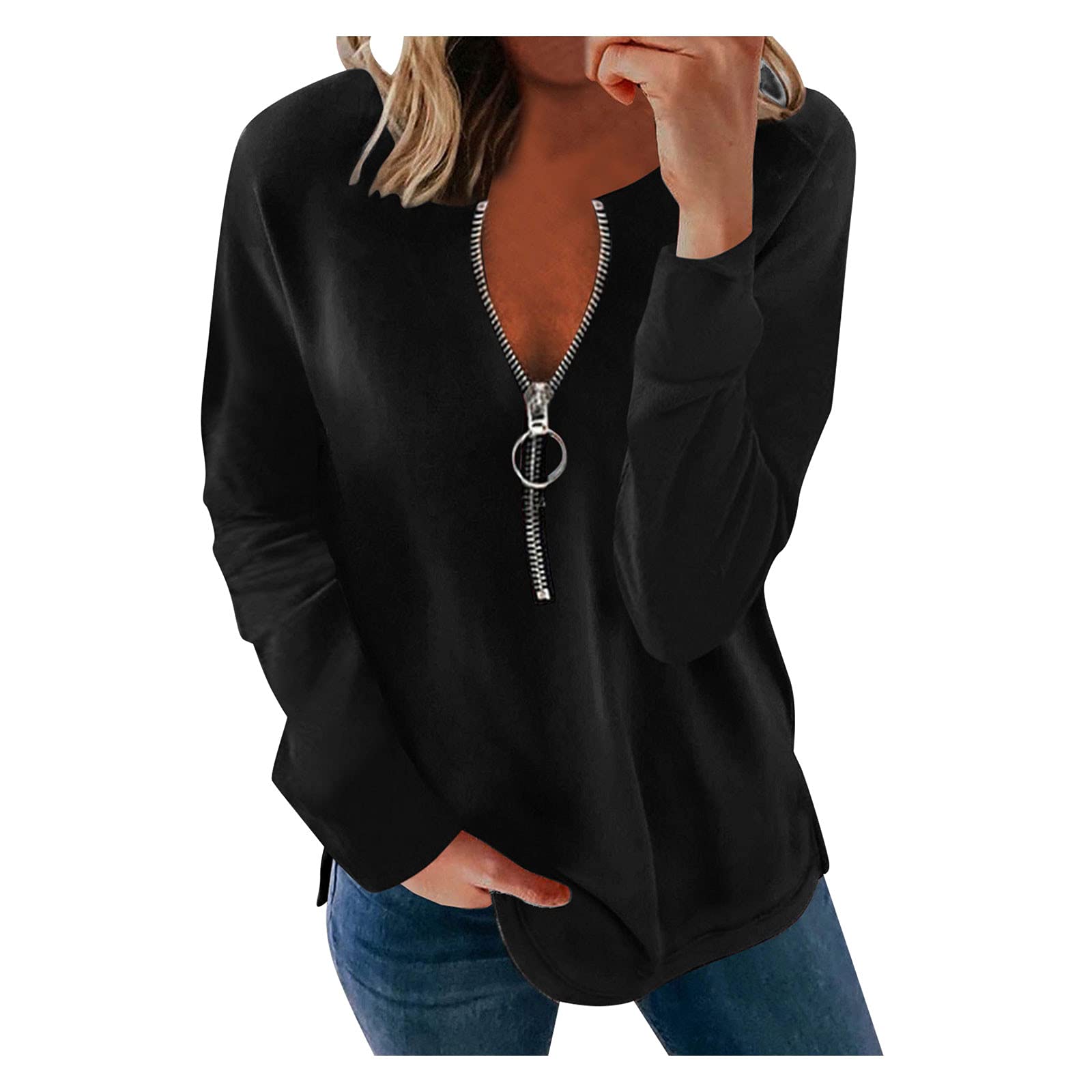 Women's V-Neck Mesh Long Sleeve Casual Blouse - Loose Fit Solid Color Pullover Top for Everyday Wear | Perfect for Office, Date Night & Weekend Outings