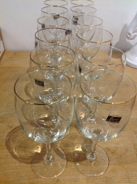12-Piece Faberware Gold Rim Wine Glasses Set - Elegant Stemware for Parties, Weddings & Home Entertaining