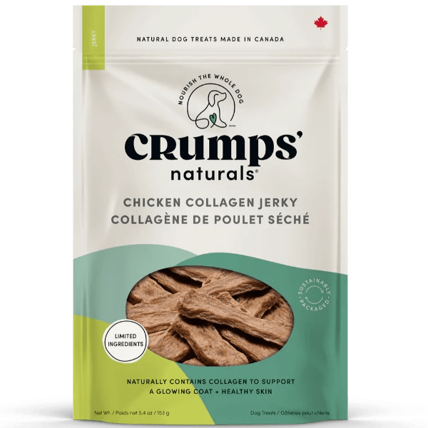 Crump's Naturals Chicken Collagen Jerky Dog Treats - Grain Free, High Protein Snacks for Dogs - Perfect for Training Rewards & Dental Health