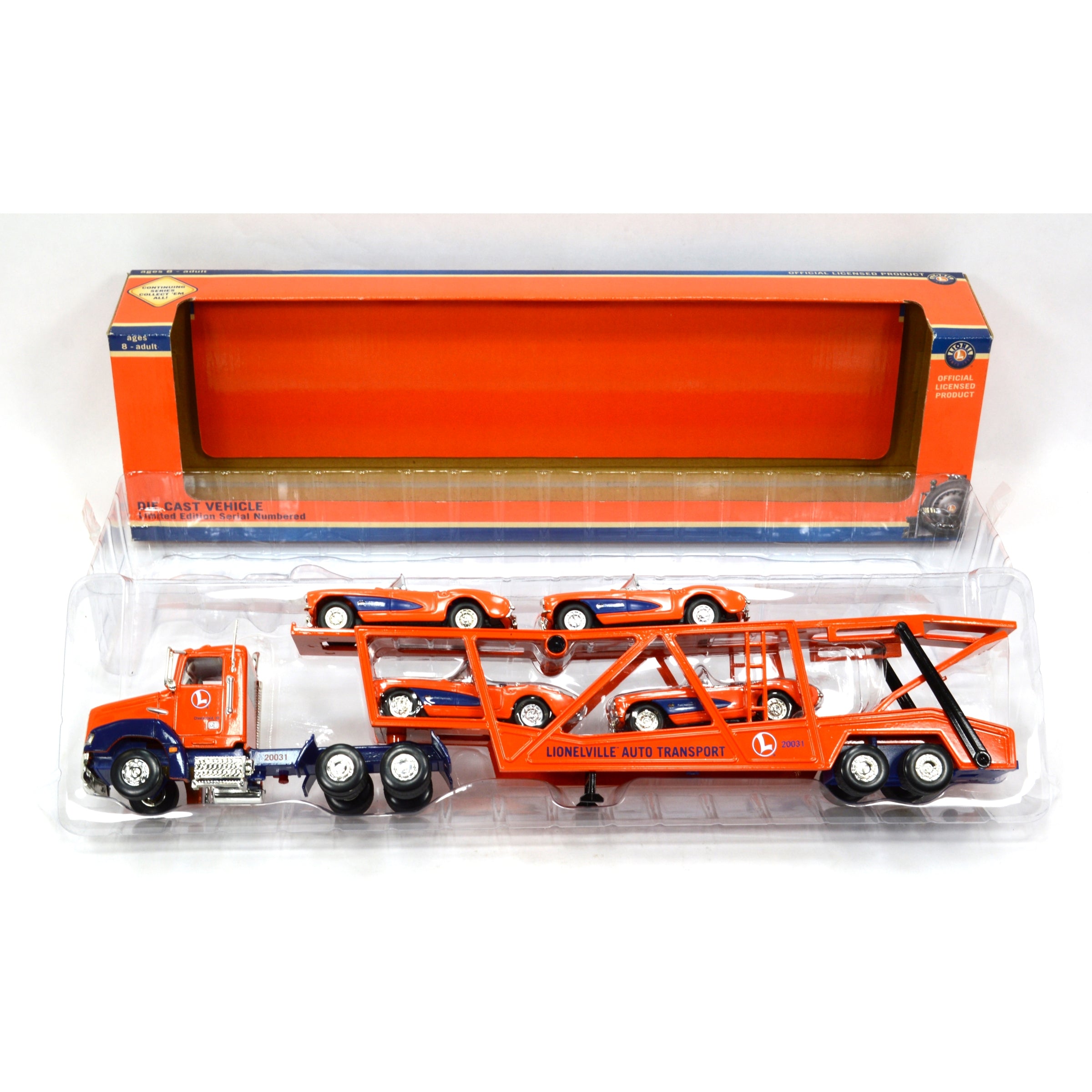 New in Box Lionel Lionville Auto Transport Diecast Car Carrier with 4 Cars - Perfect for Train Sets, Collectors & Kids Playroom Scenes