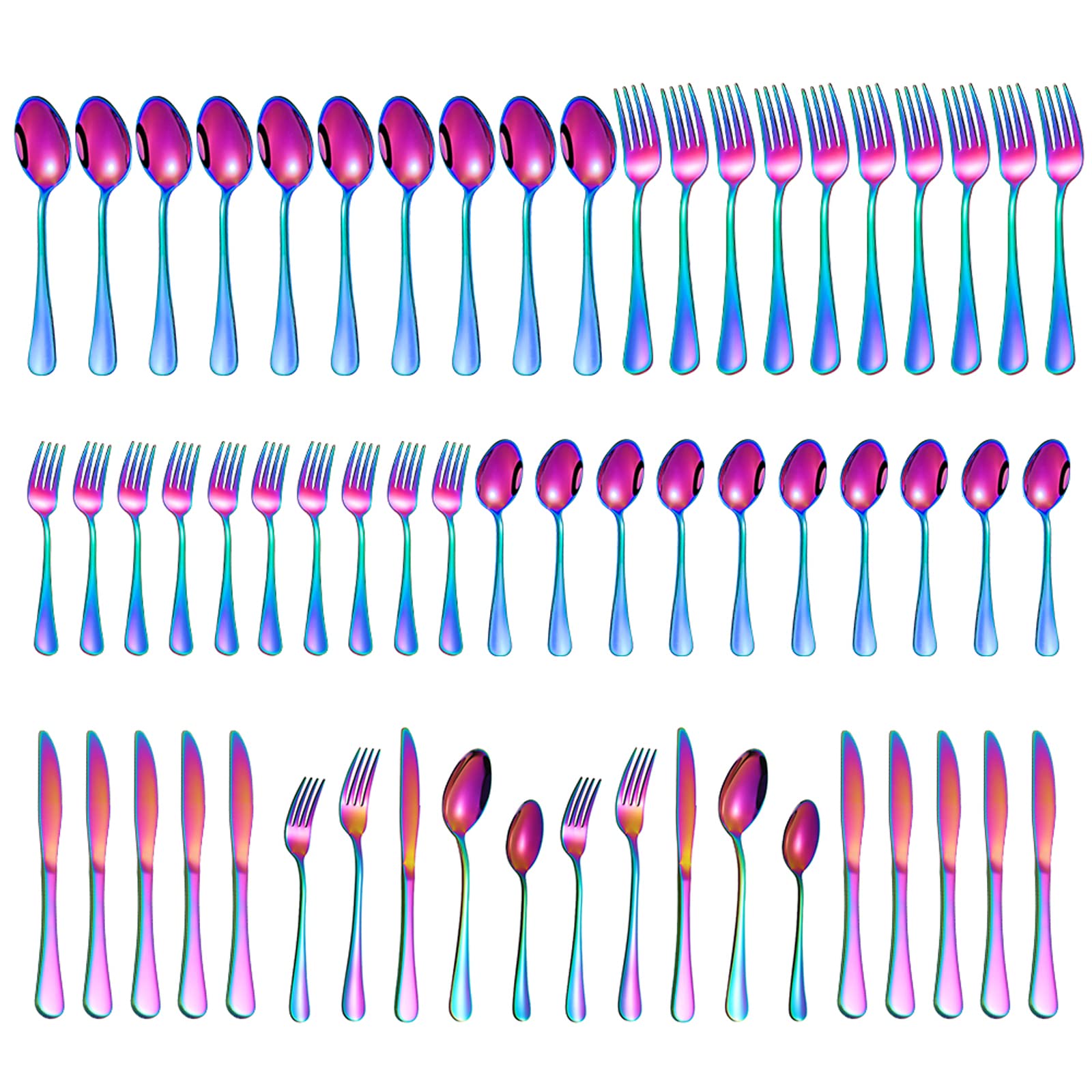 60-Piece Rainbow Silverware Set for 12 - Colorful Stainless Steel Flatware Cutlery Set with Knives, Forks & Spoons - Titanium Plated Dishwasher Safe Tableware - Perfect for Parties, Weddings & Colorful Dining Decor